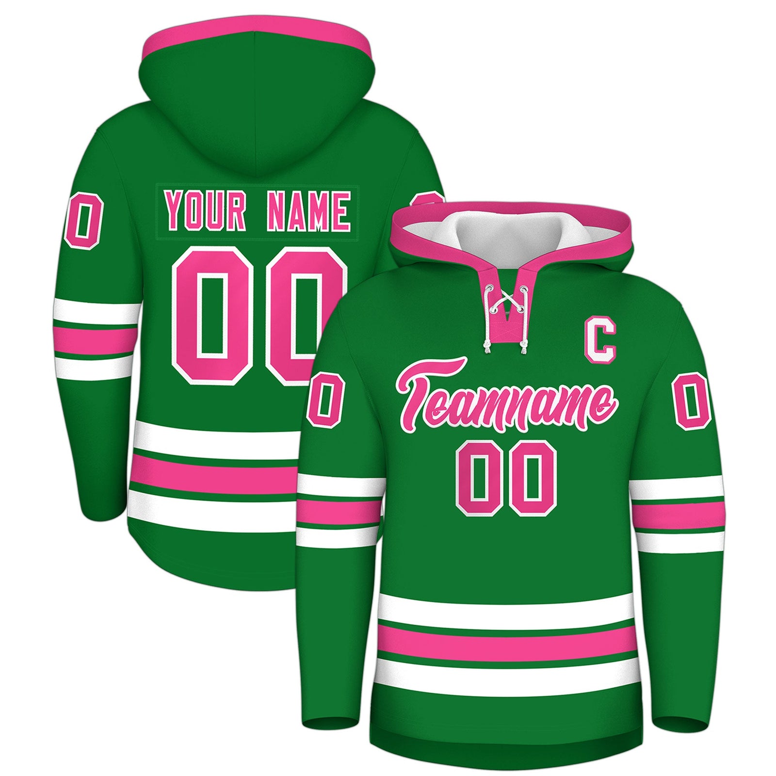 Custom Hockey Hoodie Jersey Kelly Green Pink Classic Style for Men&Youth