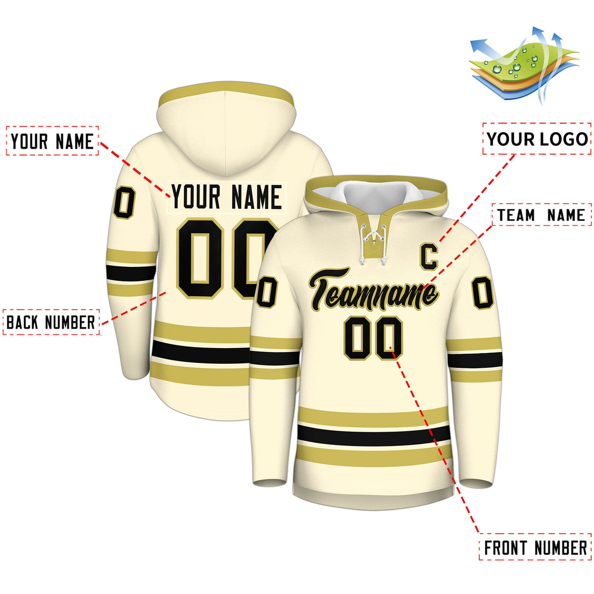 Custom Hockey Hoodie Jersey Cream Old Gold Classic Style for Men&amp;Youth