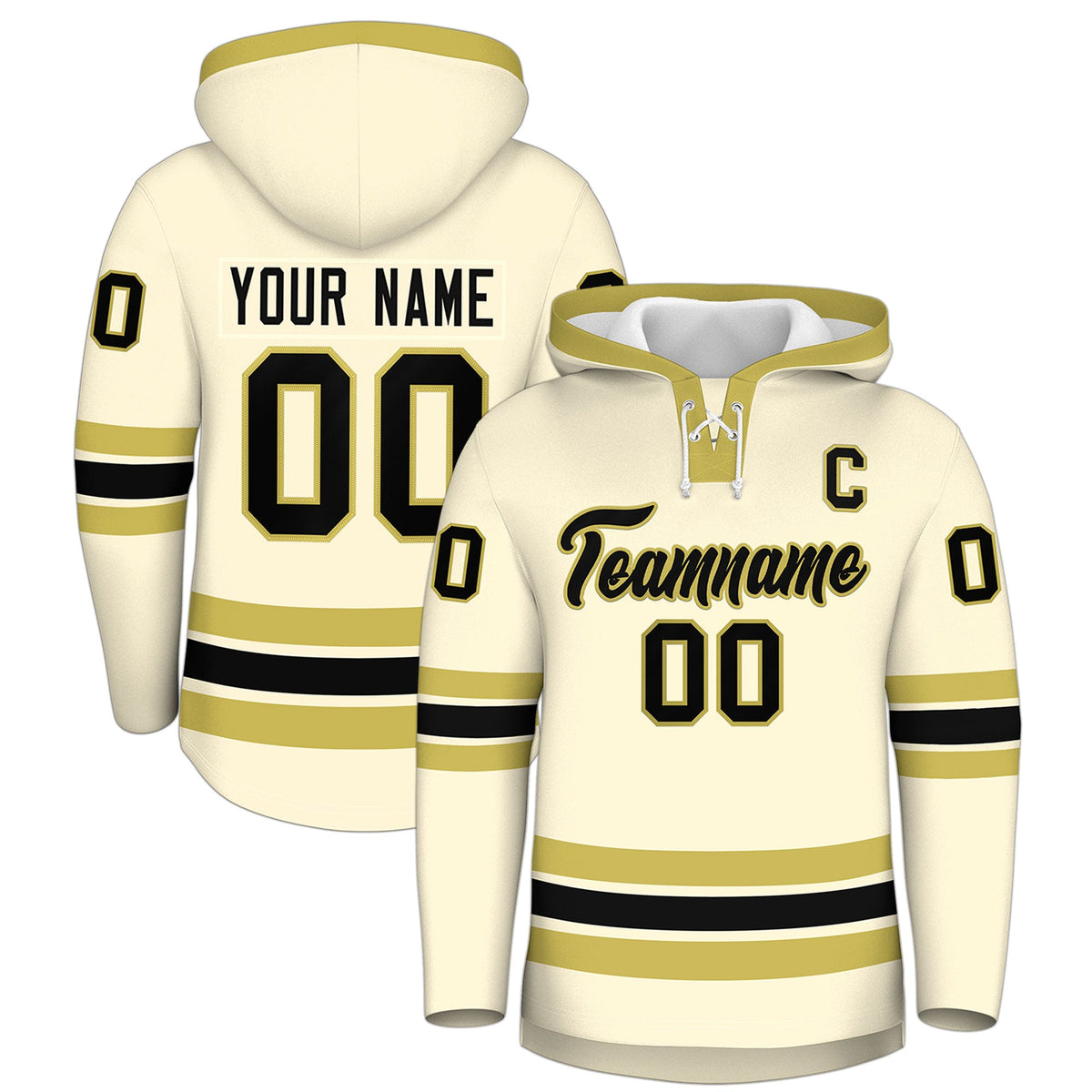Custom Hockey Hoodie Jersey Cream Old Gold Classic Style for Men&amp;Youth