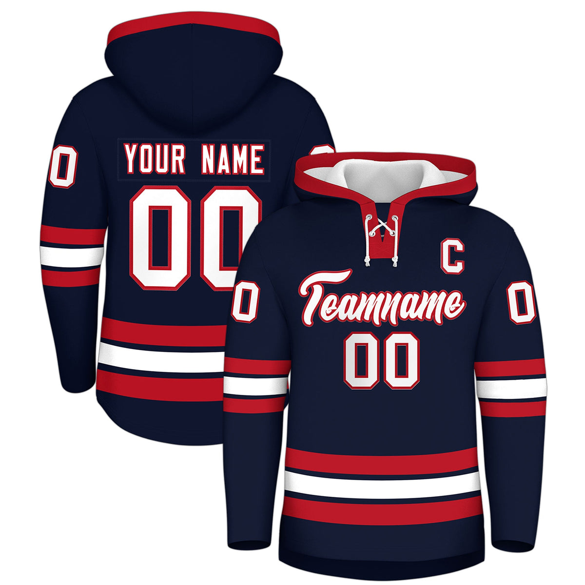 Custom Hockey Hoodie Jersey Navy Red Classic Style for Men&amp;Youth