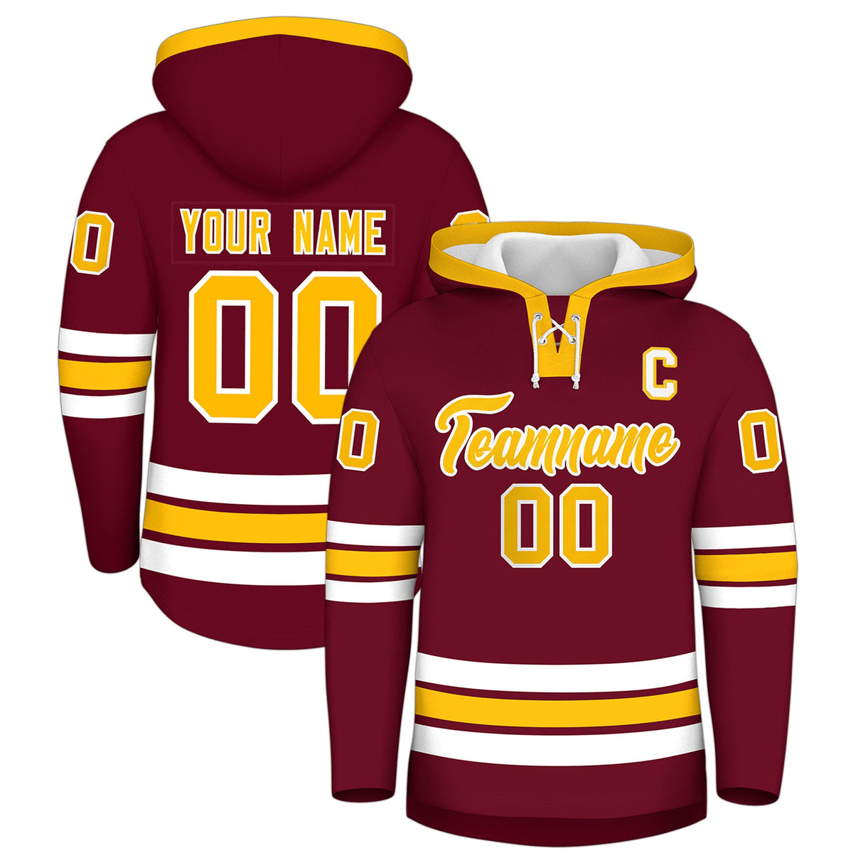Custom Hockey Hoodie Jersey Crimson Gold Classic Style Add Name,Number&amp;Logo