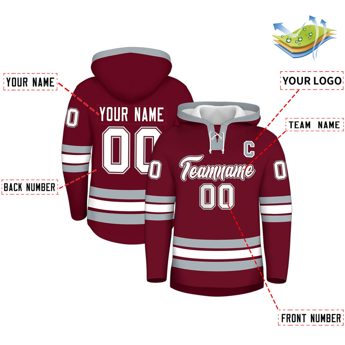 Custom Hockey Hoodie Jersey Crimson Silver Classic Style for Men&amp;Youth