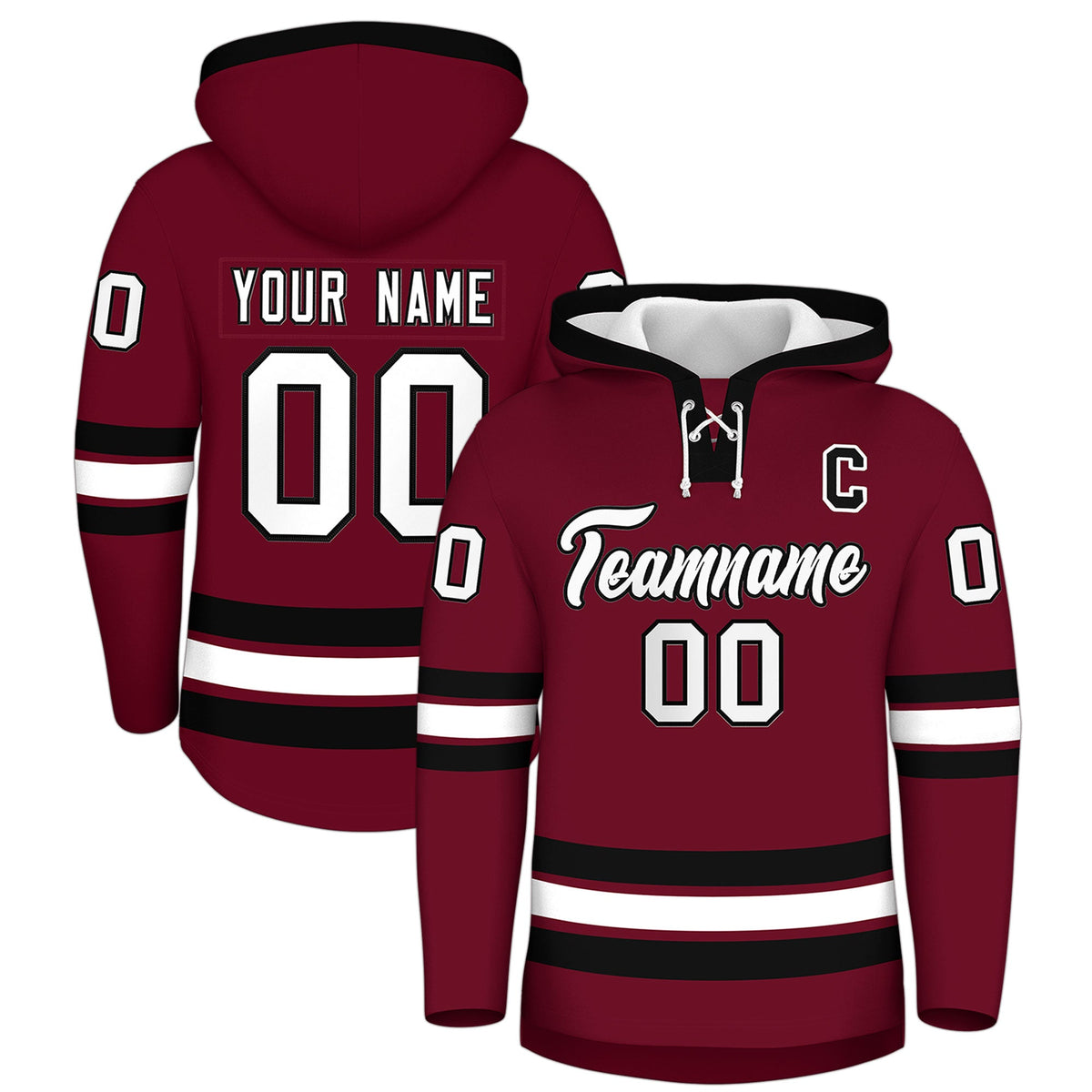 Custom Hockey Hoodie Jersey Crimson Black Classic Style Add Name,Number&amp;Logo