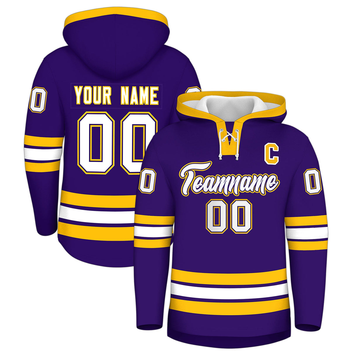 Custom Hockey Hoodie Jersey Purple Gold Classic Style for Men&amp;Youth