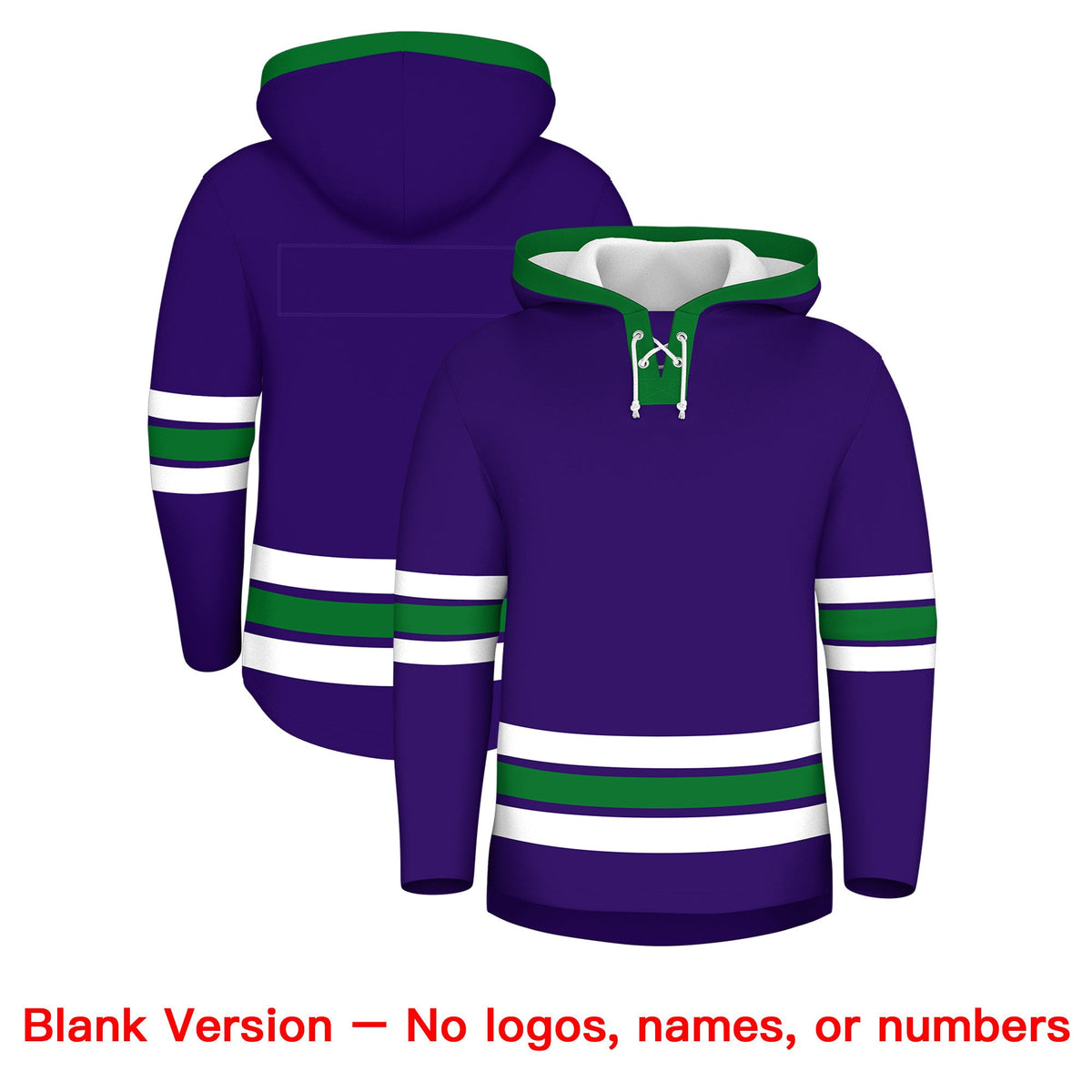 Custom Hockey Hoodie Jersey Purple Kelly Green Classic Style for Men&amp;Youth