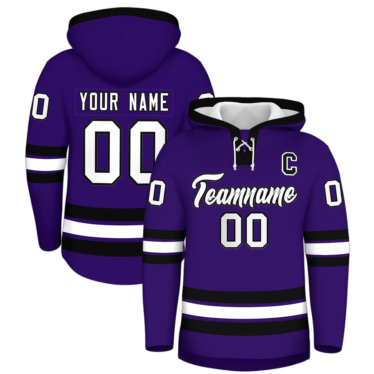 Custom Hockey Hoodie Jersey Purple Black Classic Style Add Name,Number&amp;Logo