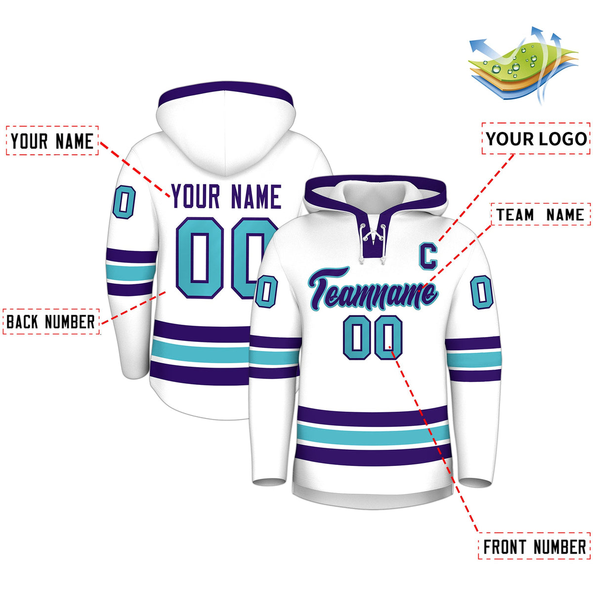 Custom Hockey Hoodie Jersey White Purple Classic Style for Men&amp;Youth