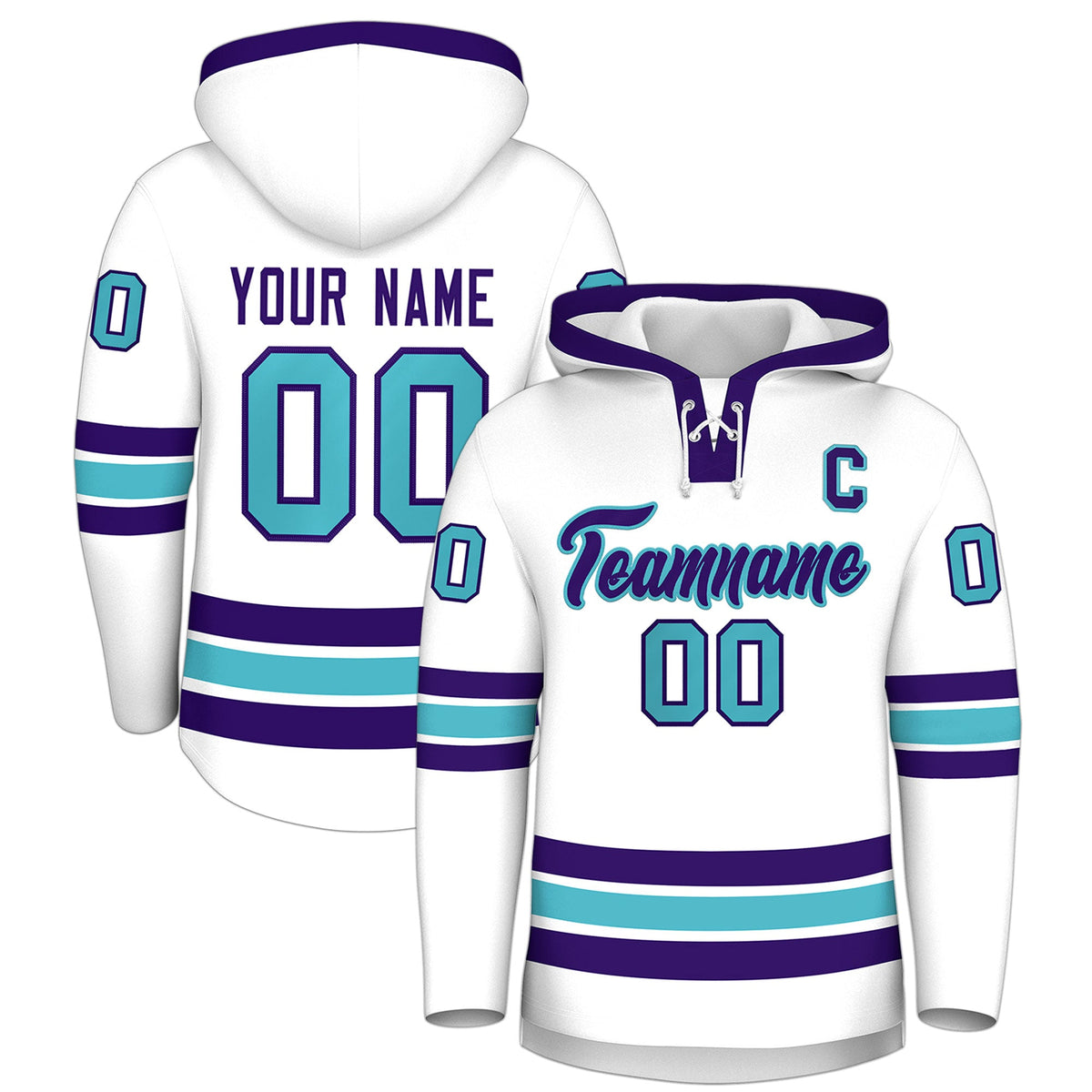 Custom Hockey Hoodie Jersey White Purple Classic Style for Men&amp;Youth