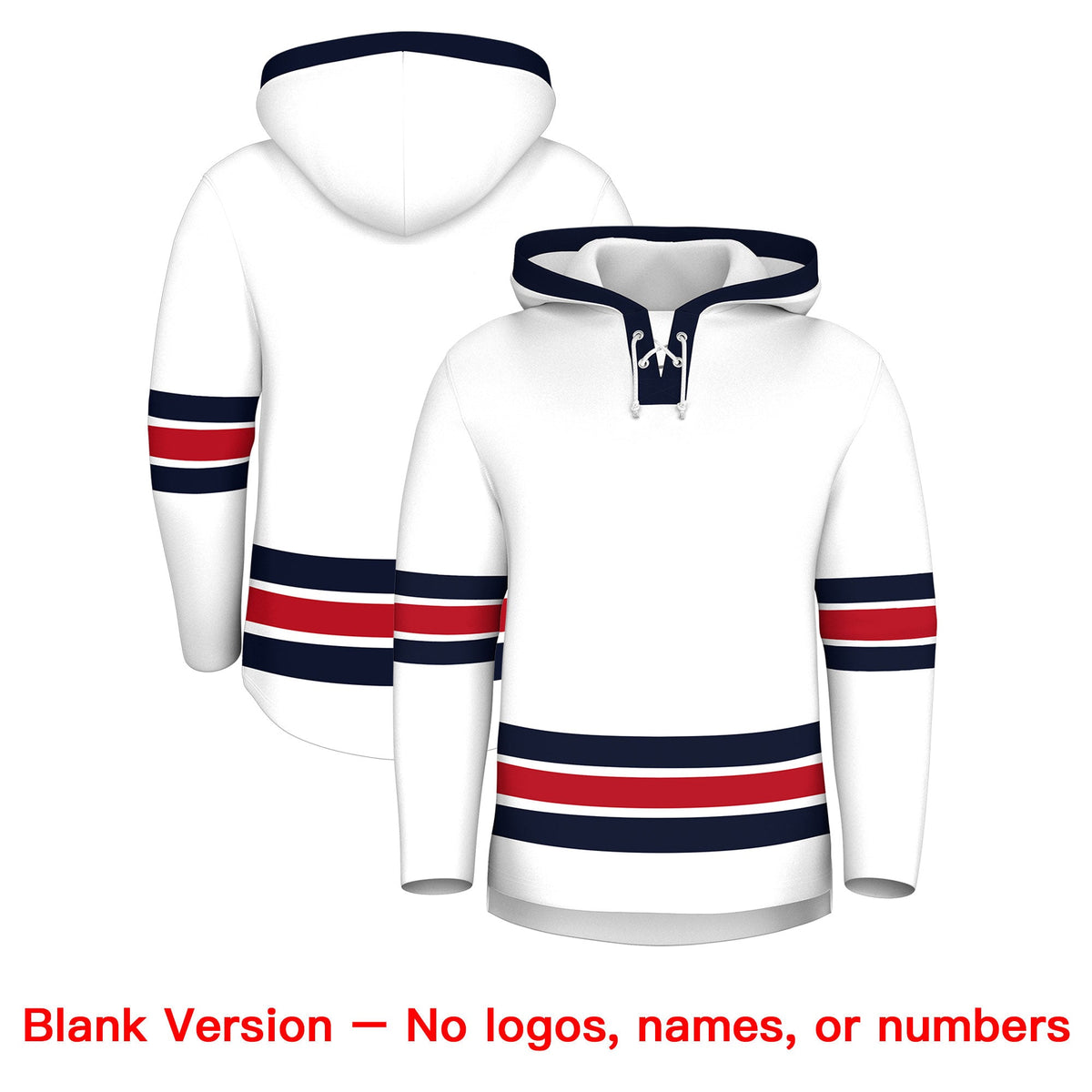 Custom Hockey Hoodie Jersey White Navy Classic Style Add Name,Number &amp; Logo