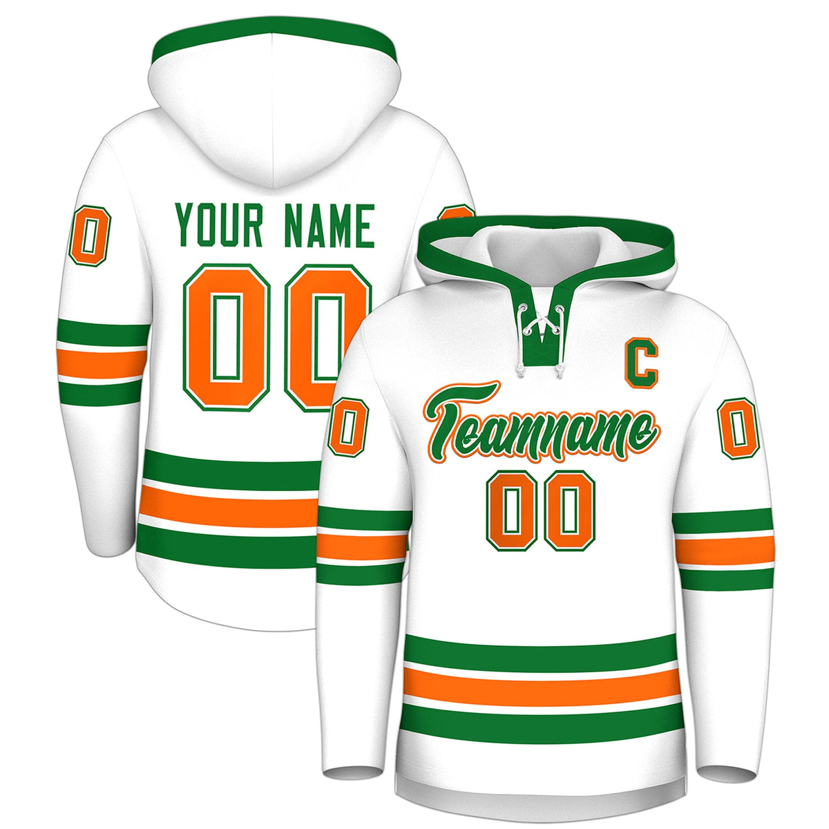Custom Hockey Hoodie Jersey White Kelly Green Classic Style for Men&amp;Youth