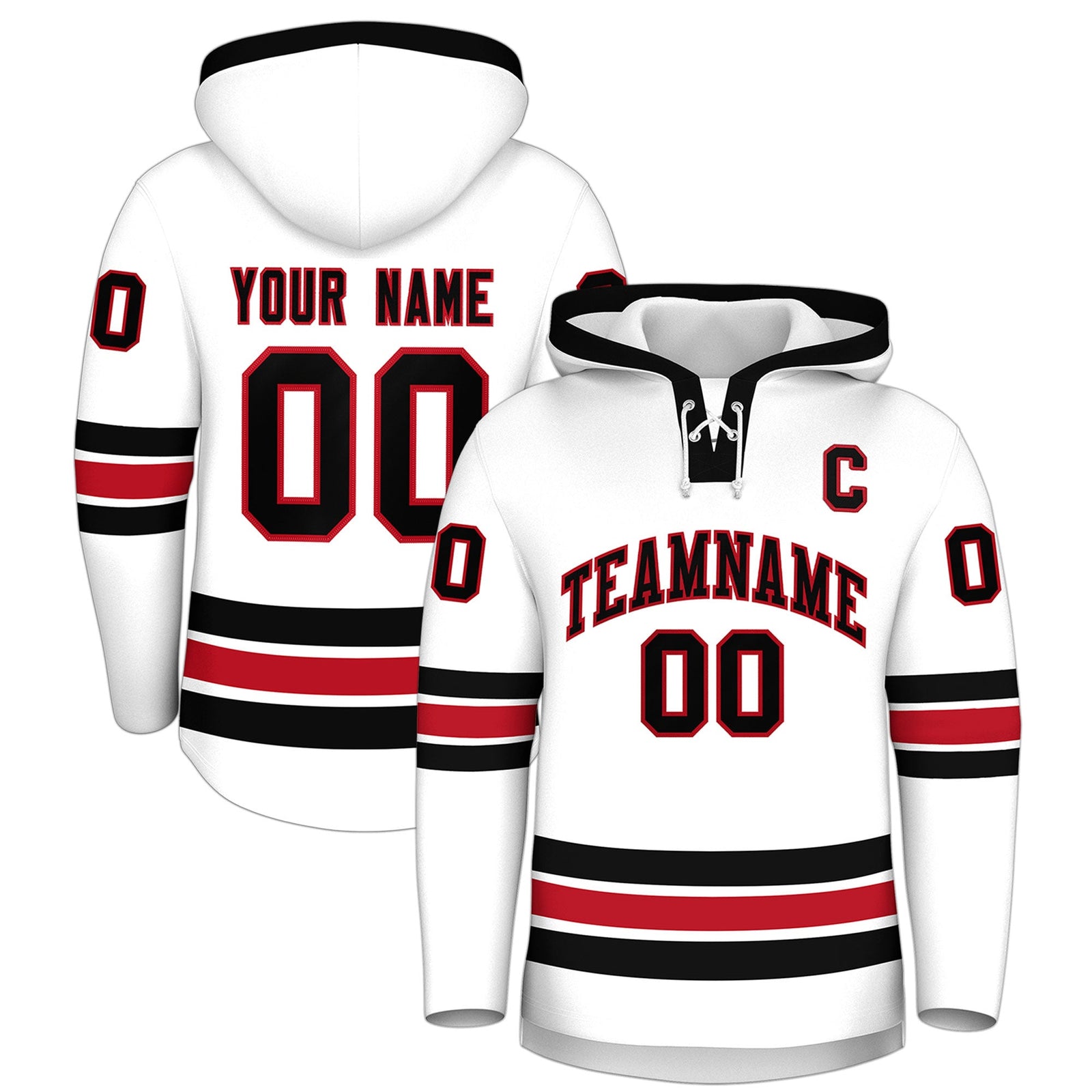 Custom Hockey Hoodie Jersey White Black Classic Style Add Name,Number & Logo