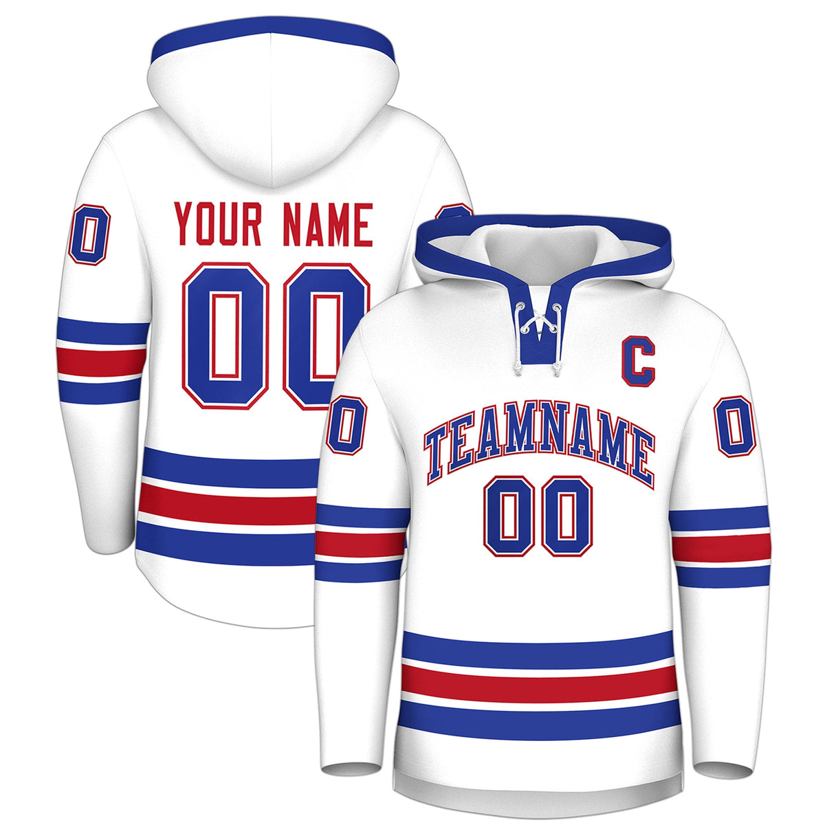 Custom Hockey Hoodie Jersey White Royal Blue Classic Style for Men&amp;Youth