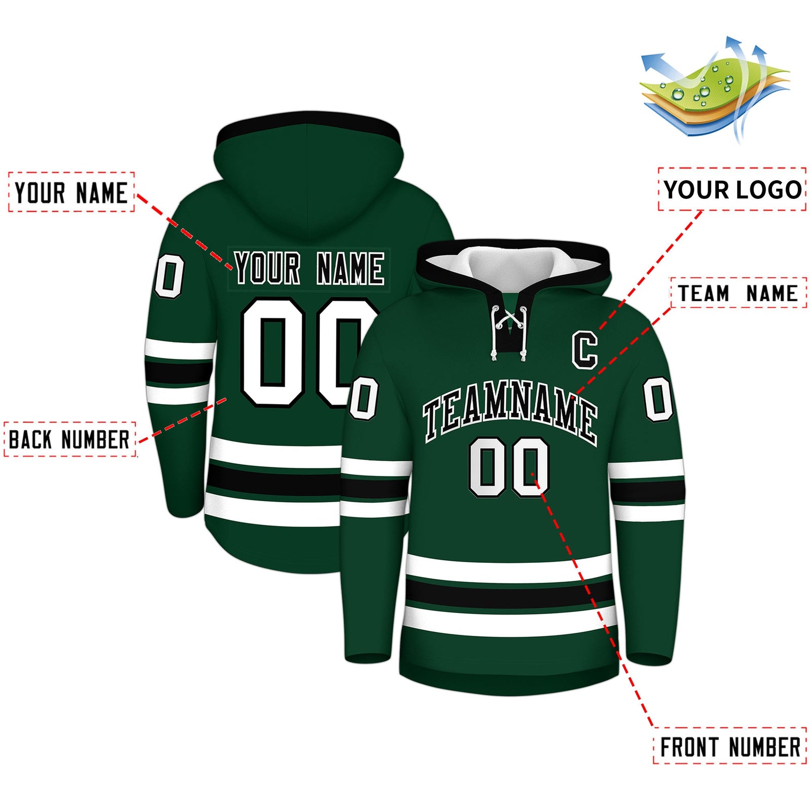 Custom Hockey Hoodie Jersey Dark Green Black Classic Style for Men&Youth