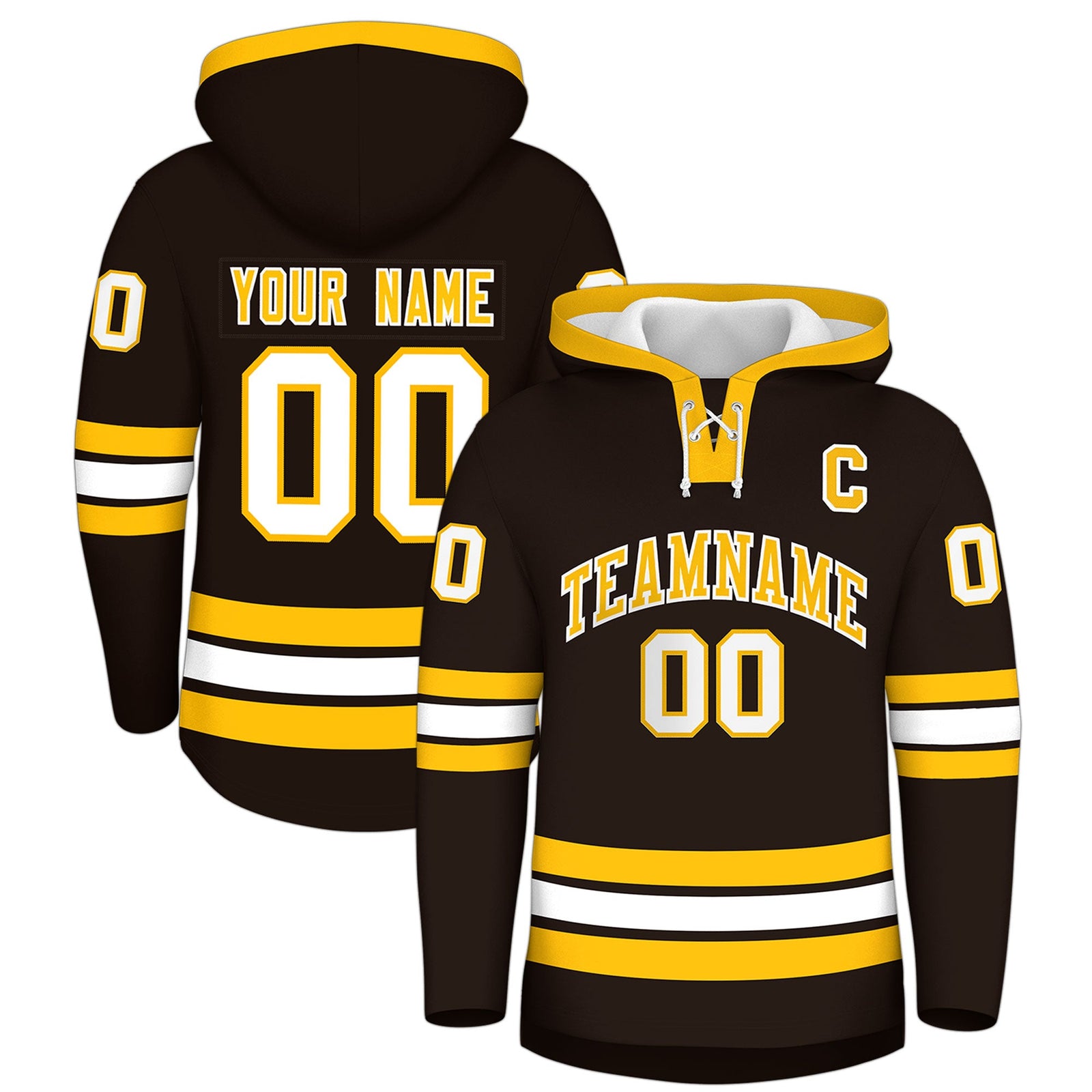 Custom Hockey Hoodie Jersey Brown Gold Classic Style Add Name,Number & Logo