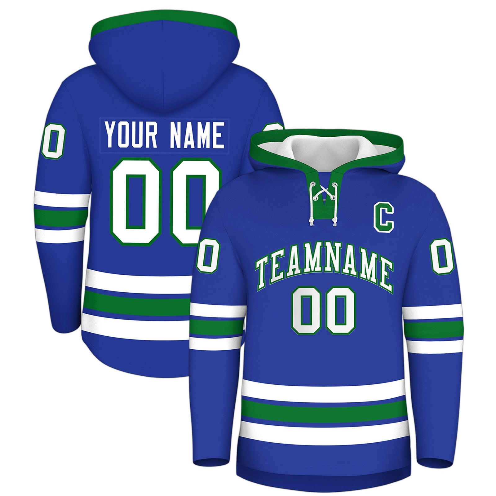 Custom Hockey Hoodie Jersey Royal Blue Kelly Green Classic Style for Men&Youth