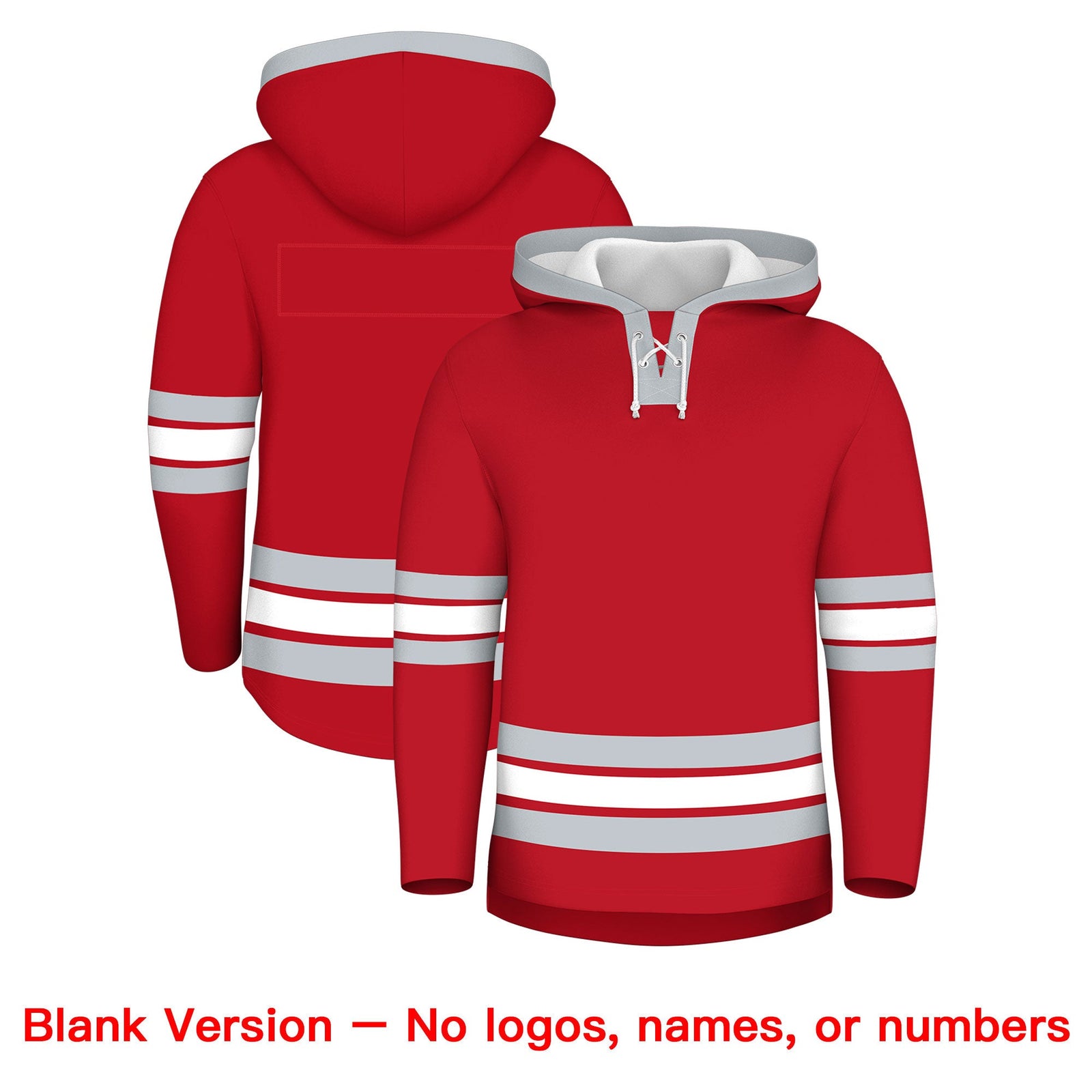Custom Hockey Hoodie Jersey Red Silver Classic Style Add Name,Number&Logo