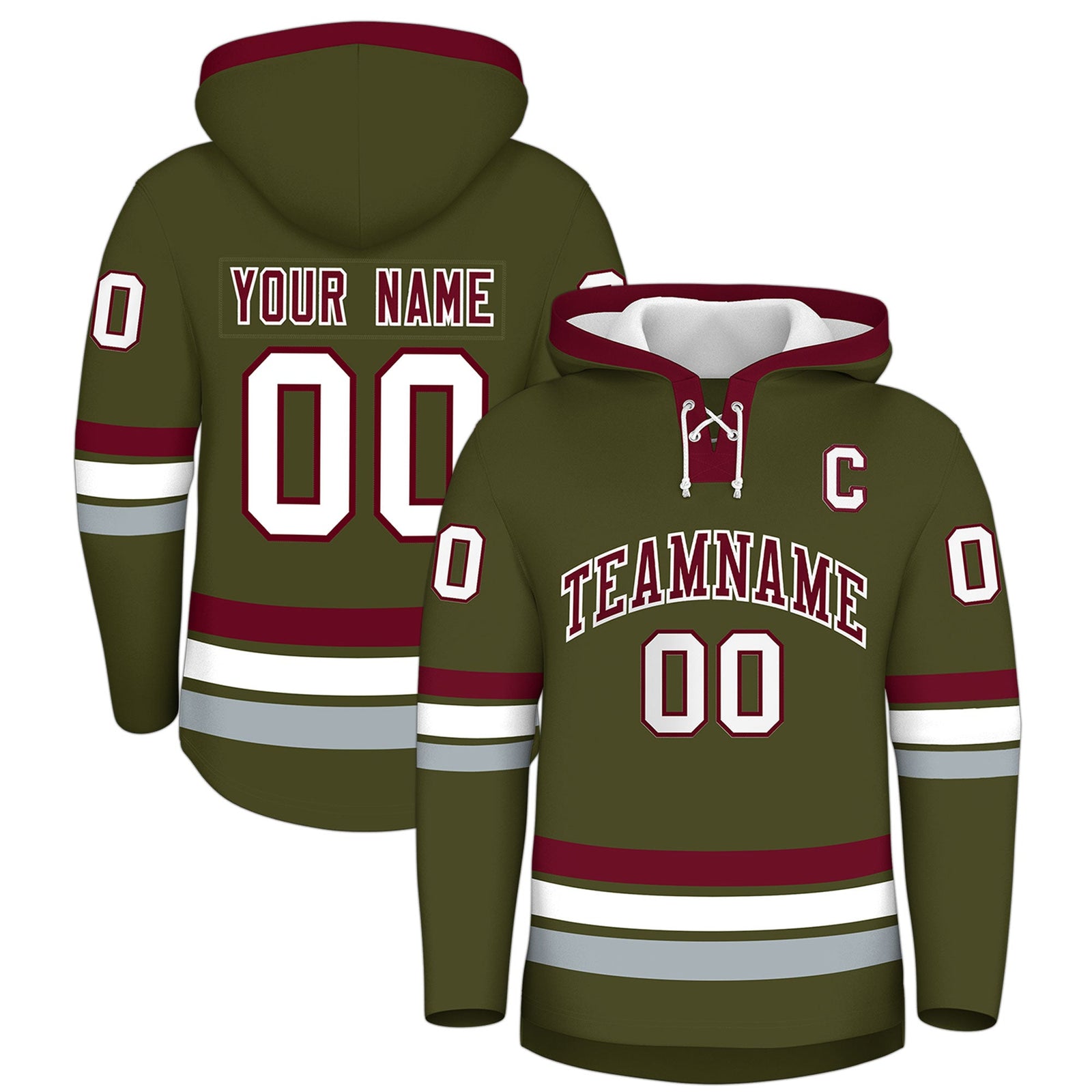 Custom Hockey Hoodie Jersey Olive Crimson Classic Style Add Name,Number&Logo
