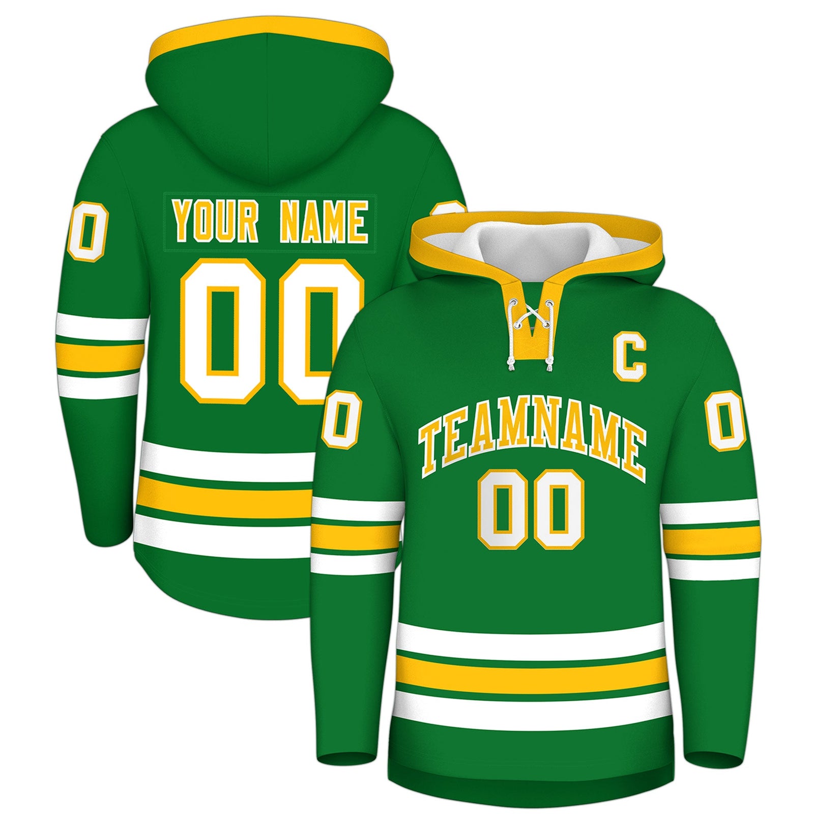 Custom Hockey Hoodie Jersey Kelly Green Gold Classic Style for Men&Youth
