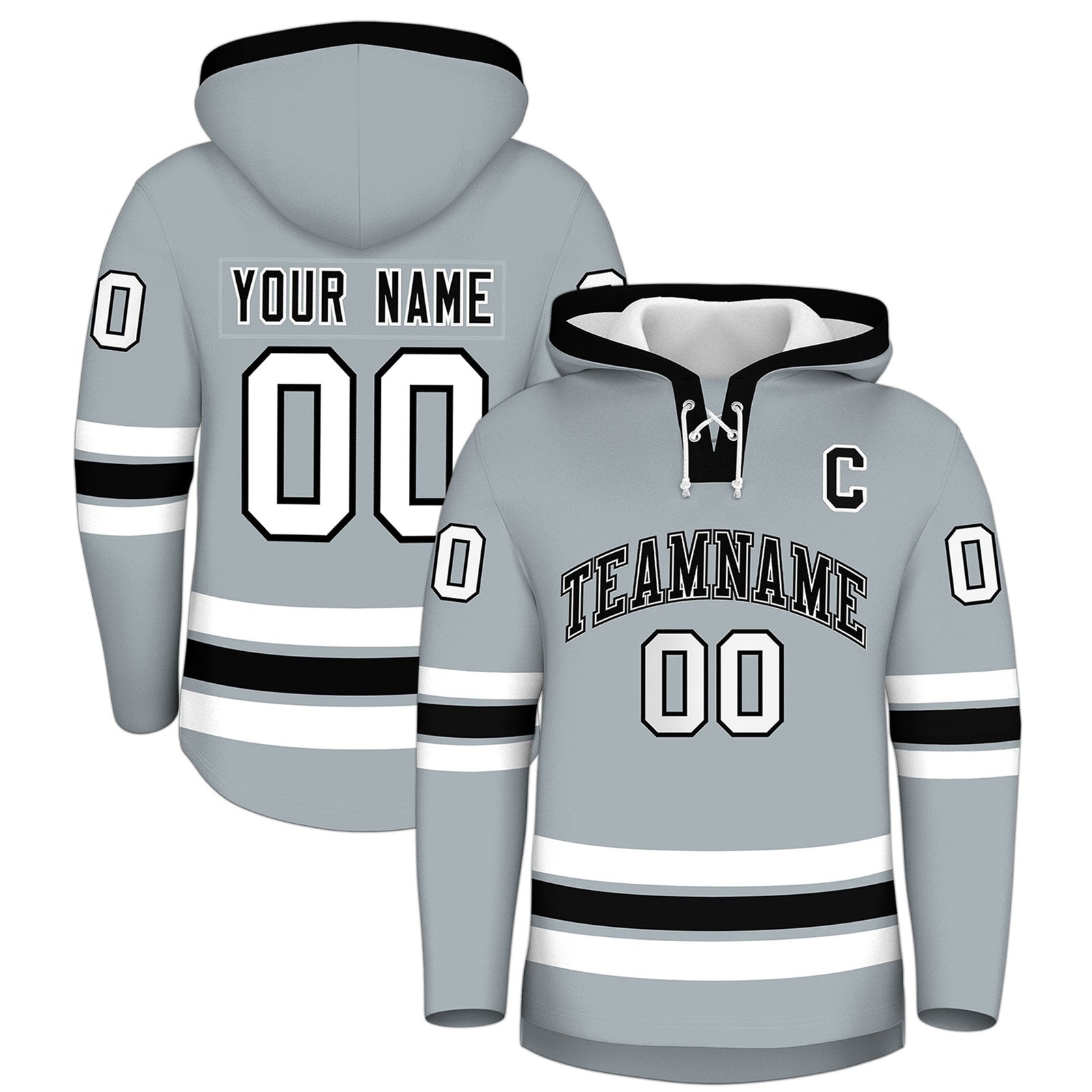 Custom Hockey Hoodie Jersey Silver Black Classic Style for Men&Youth