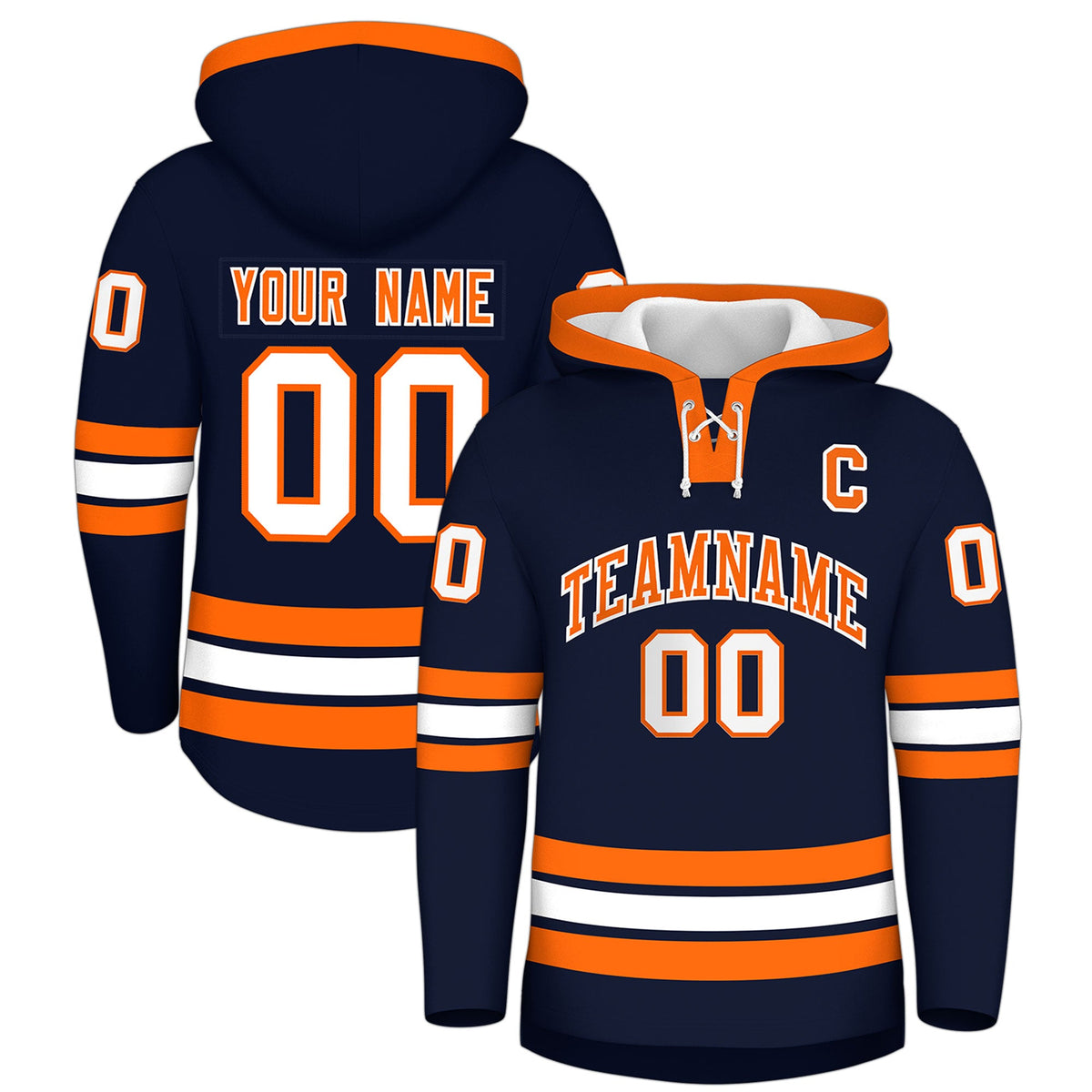Custom Hockey Hoodie Jersey Navy Orange Classic Style for Men&amp;Youth