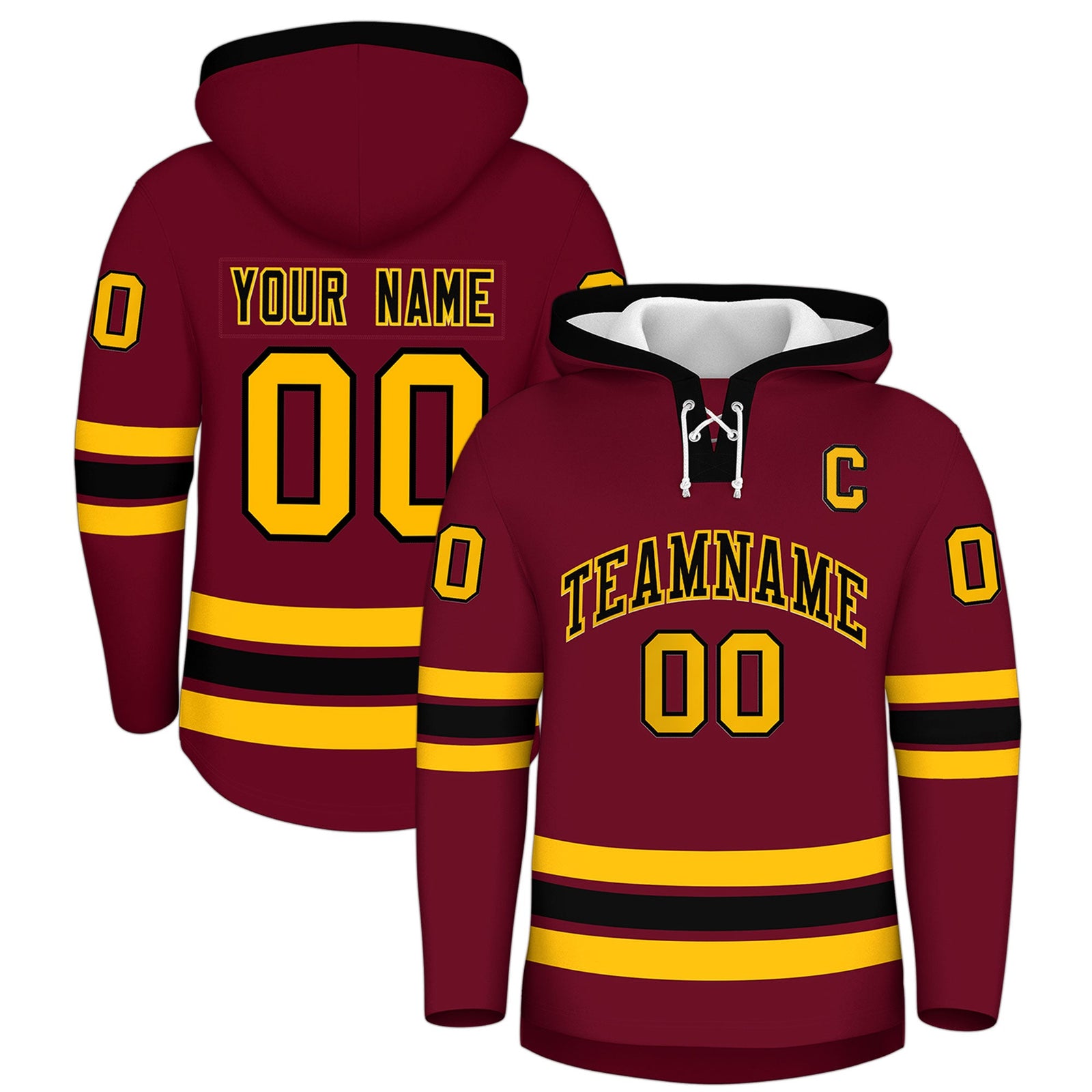 Custom Hockey Hoodie Jersey Crimson Black Classic Style Add Name,Number&Logo