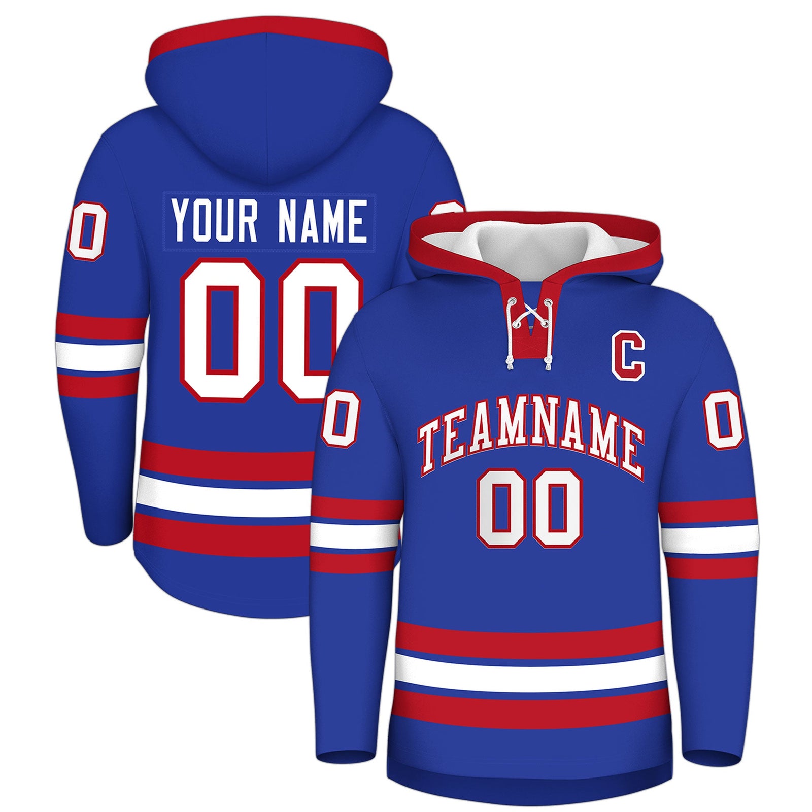 Custom Hockey Hoodie Jersey Royal Blue Red Classic Style Add Name,Number&Logo