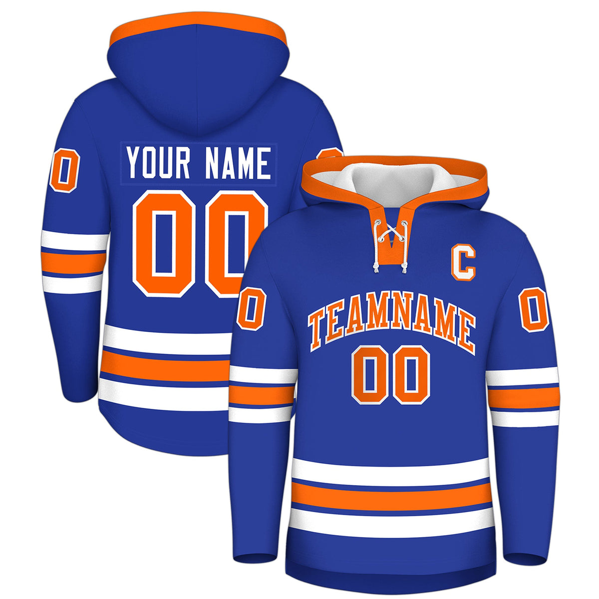 Custom Hockey Hoodie Jersey Royal Blue Orange Classic Style for Men&amp;Youth
