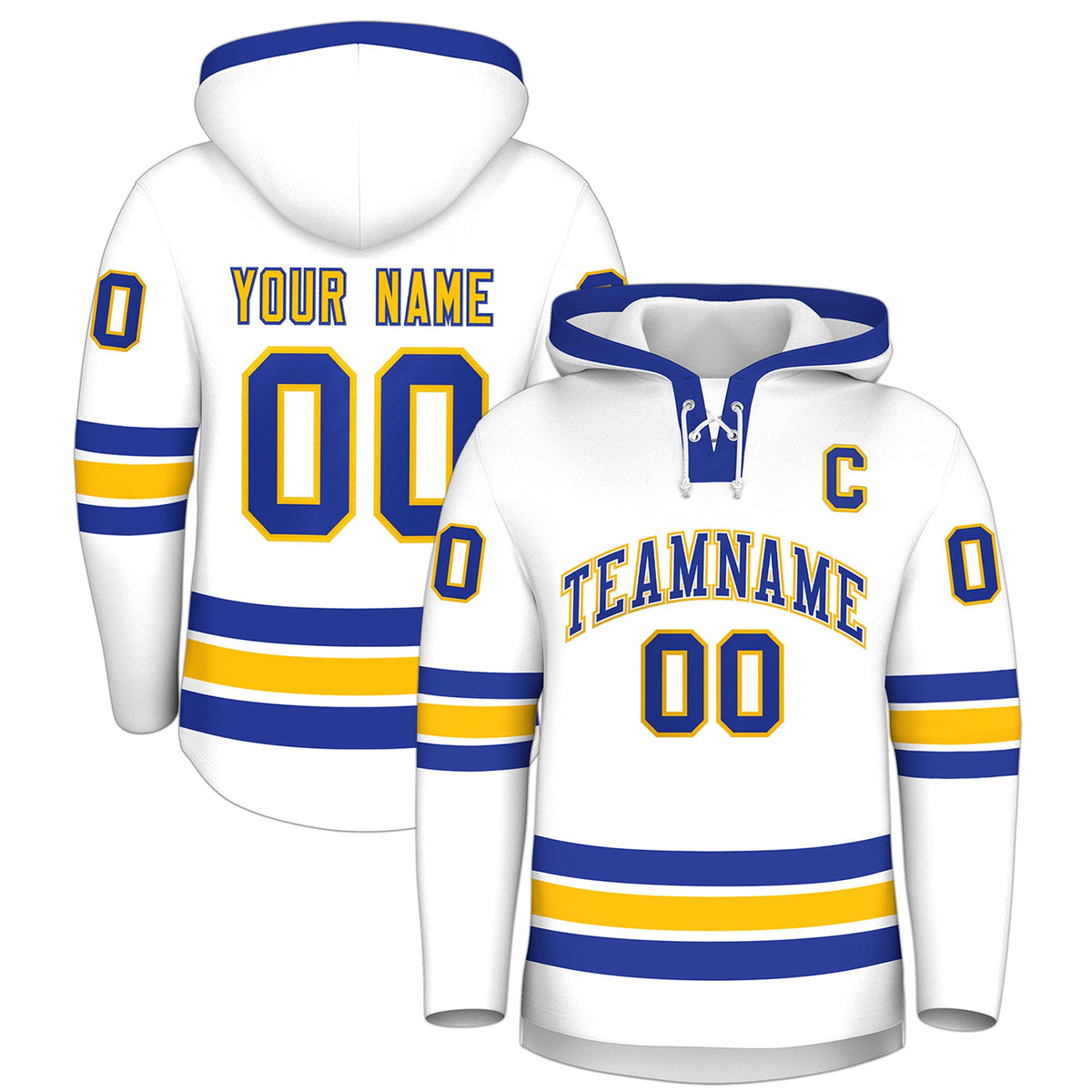 Custom Hockey Hoodie Jersey White Royal Blue Classic Style Add Name,Number &amp; Logo