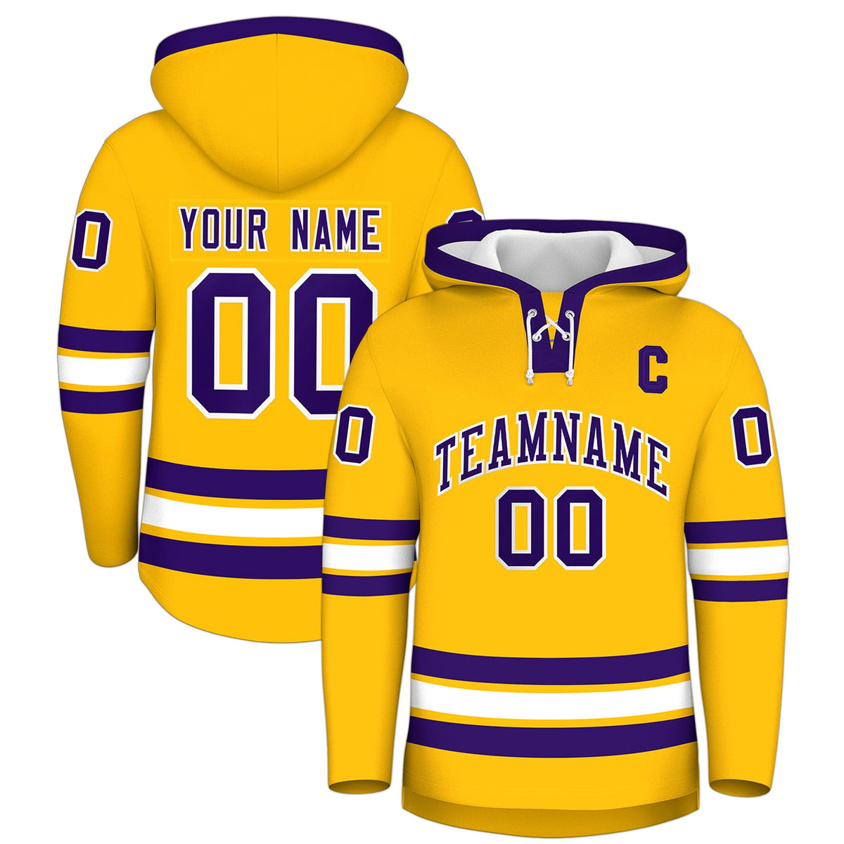 Custom Hockey Hoodie Jersey Gold Purple Classic Style Add Name,Number&amp;Logo