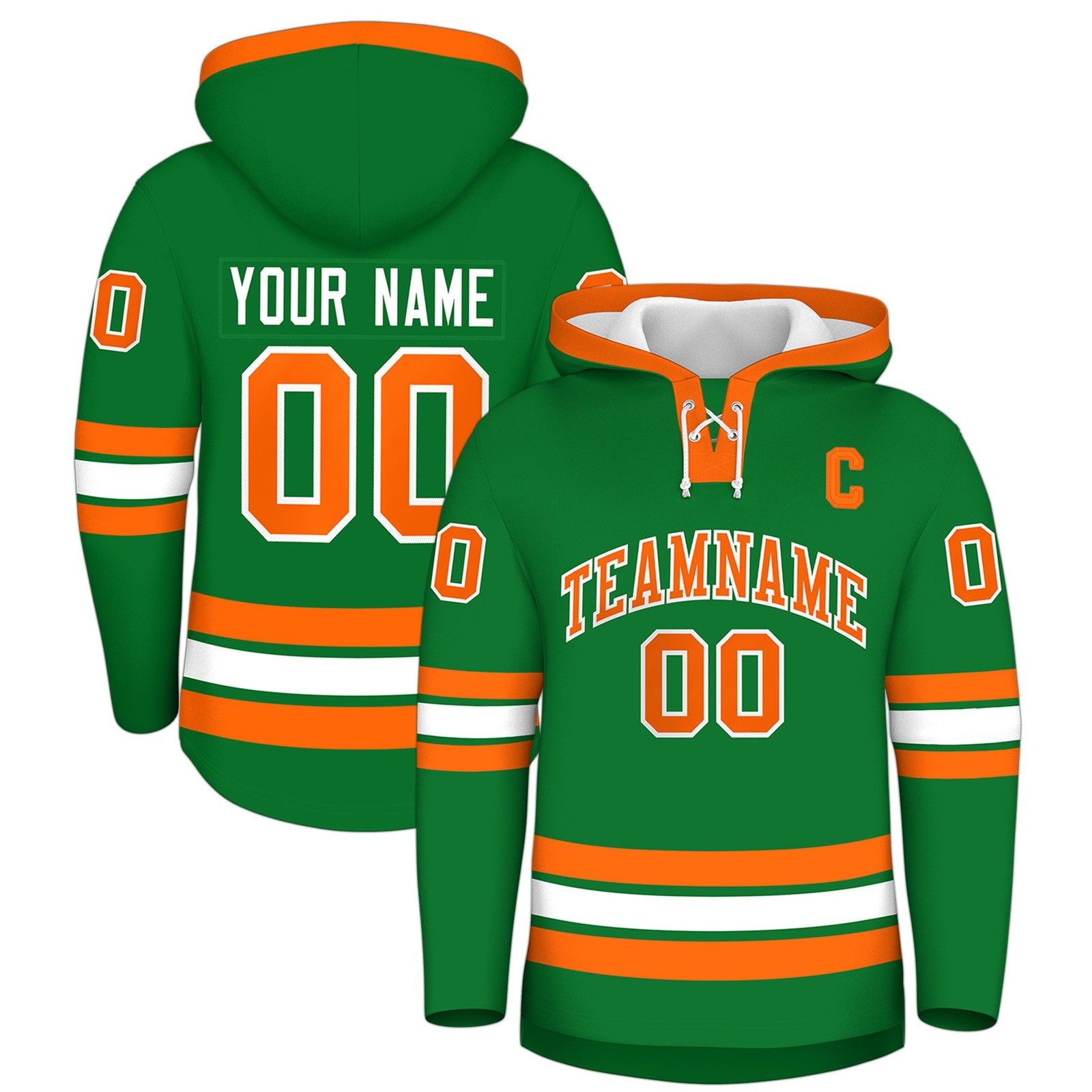 Custom Hockey Hoodie Jersey Kelly Green Orange Classic Style for Men&Youth