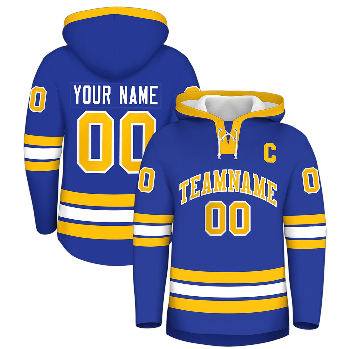 Custom Hockey Hoodie Jersey Royal Blue Gold Classic Style for Men&amp;Youth