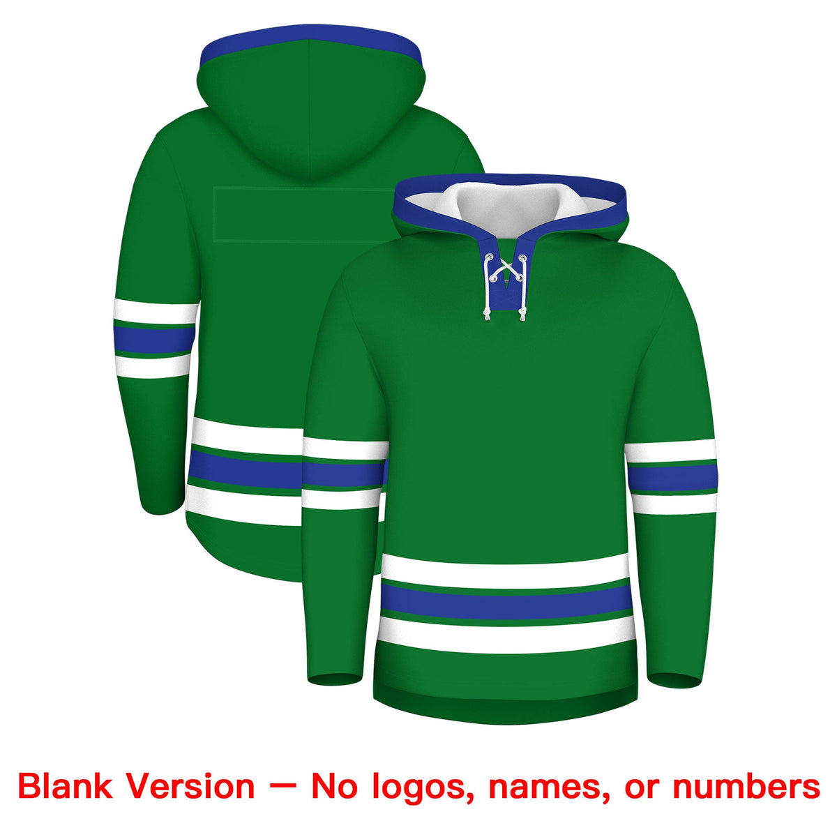 Custom Hockey Hoodie Jersey Kelly Green Royal Blue Classic Style Add Name,Number&amp;Logo