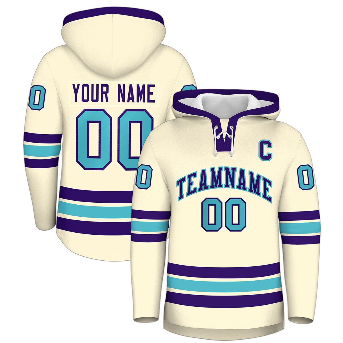 Custom Hockey Hoodie Jersey Cream Purple Classic Style for Men&amp;Youth