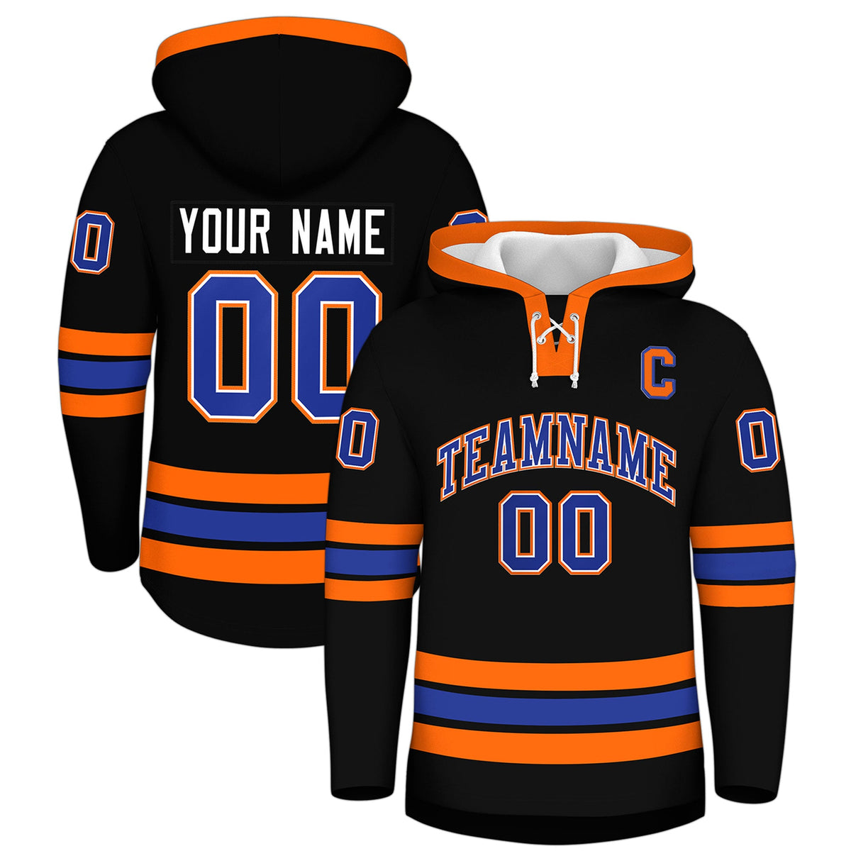 Custom Hockey Hoodie Jersey Black Orange Classic Style for Men&amp;Youth