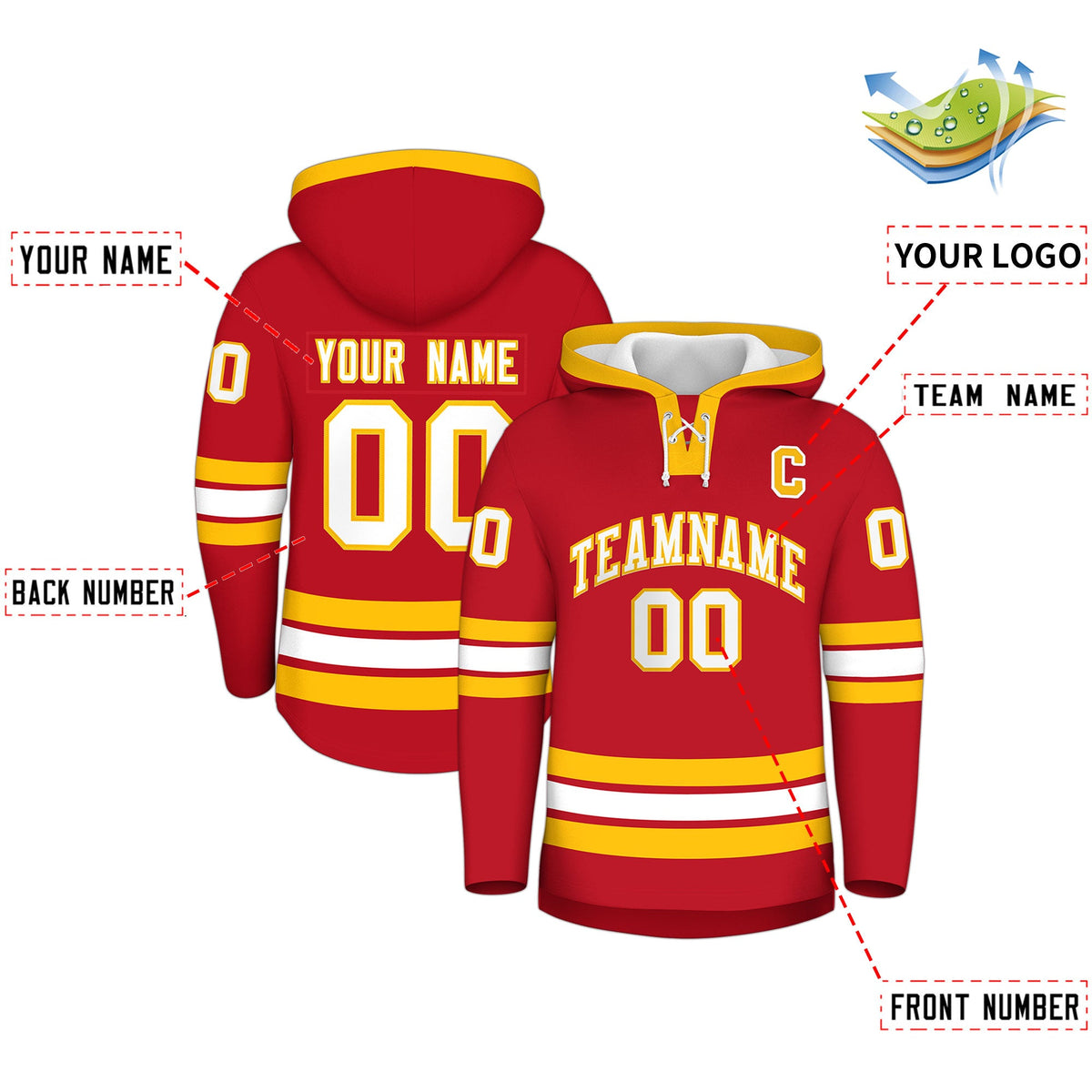 Custom Hockey Hoodie Jersey Red White Classic Style for Men&amp;Youth