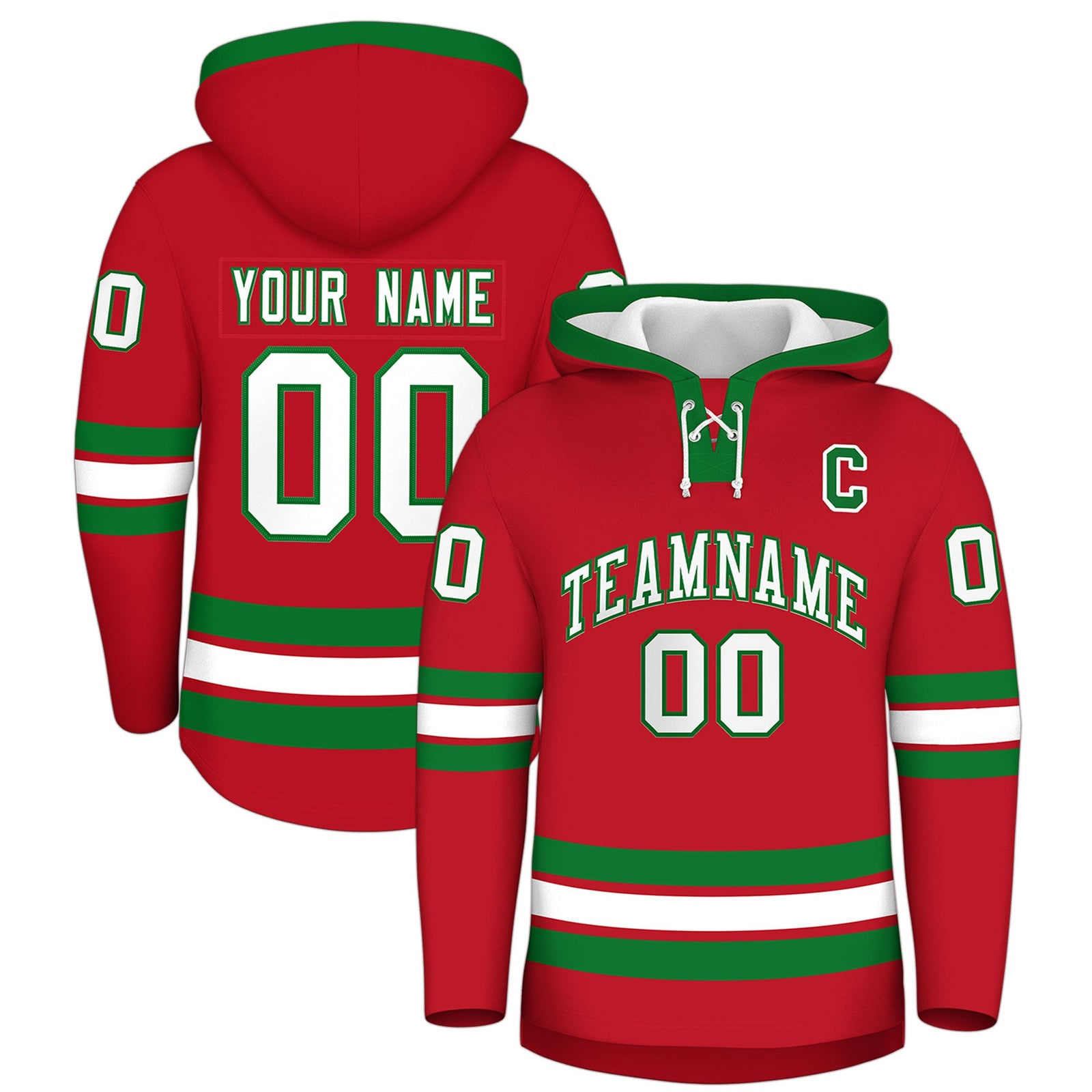 Custom Hockey Hoodie Jersey Red Kelly Green Classic Style for Men&Youth