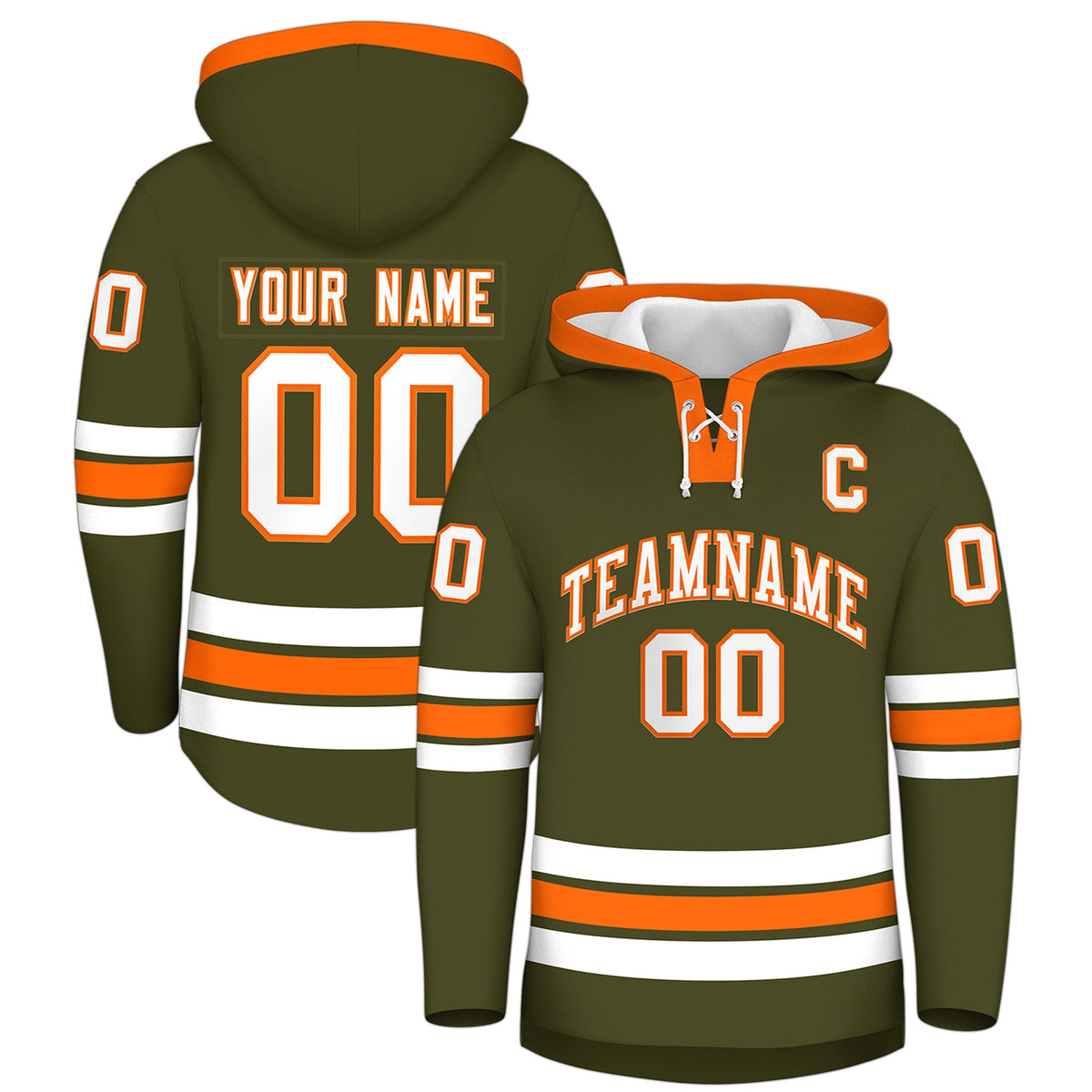 Custom Hockey Hoodie Jersey Olive Orange Classic Style for Men&amp;Youth