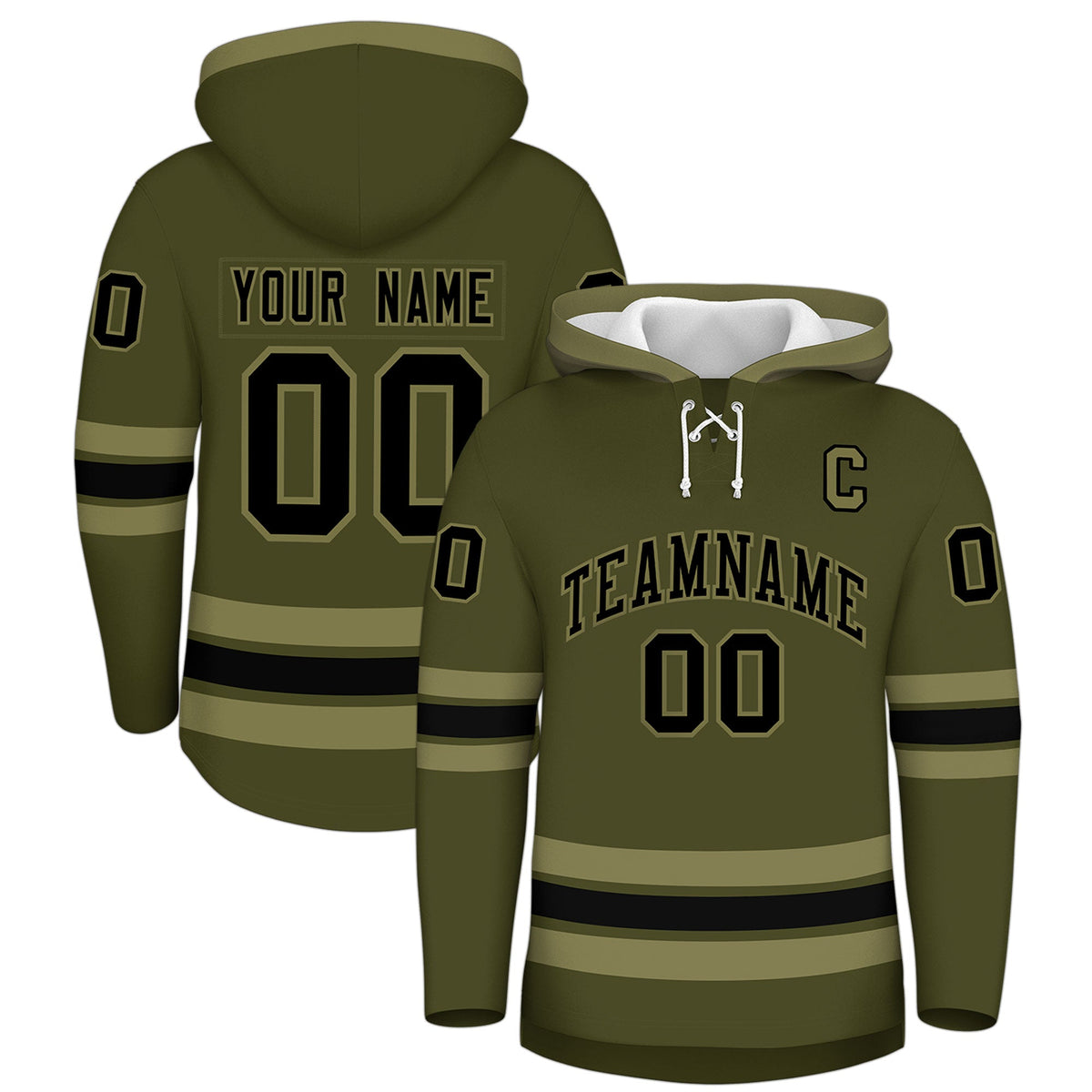 Custom Hockey Hoodie Jersey Olive Black Classic Style Add Name,Number &amp; Logo