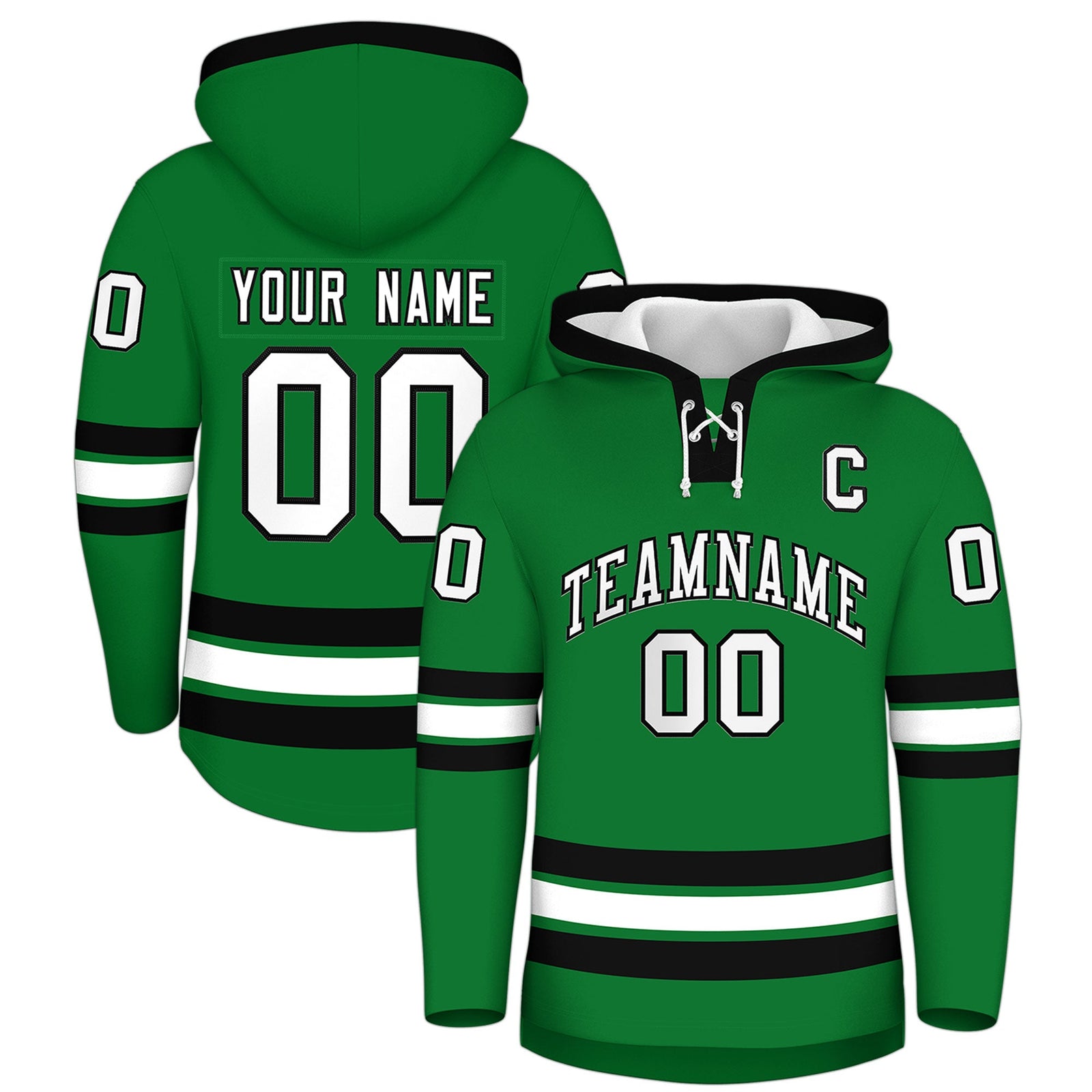 Custom Hockey Hoodie Jersey Kelly Green Black Classic Style for Men&Youth