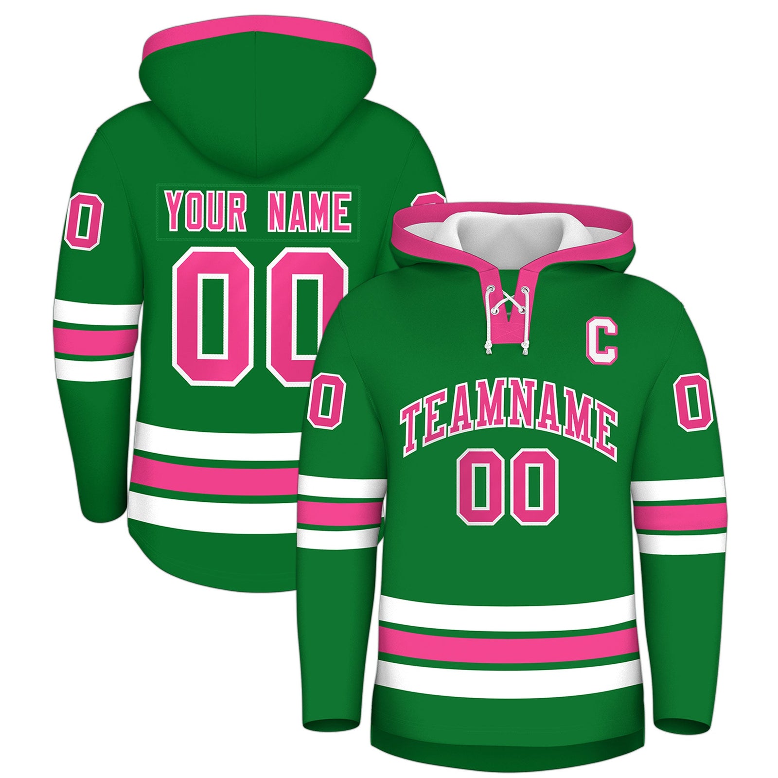 Custom Hockey Hoodie Jersey Kelly Green Pink Classic Style for Men&Youth