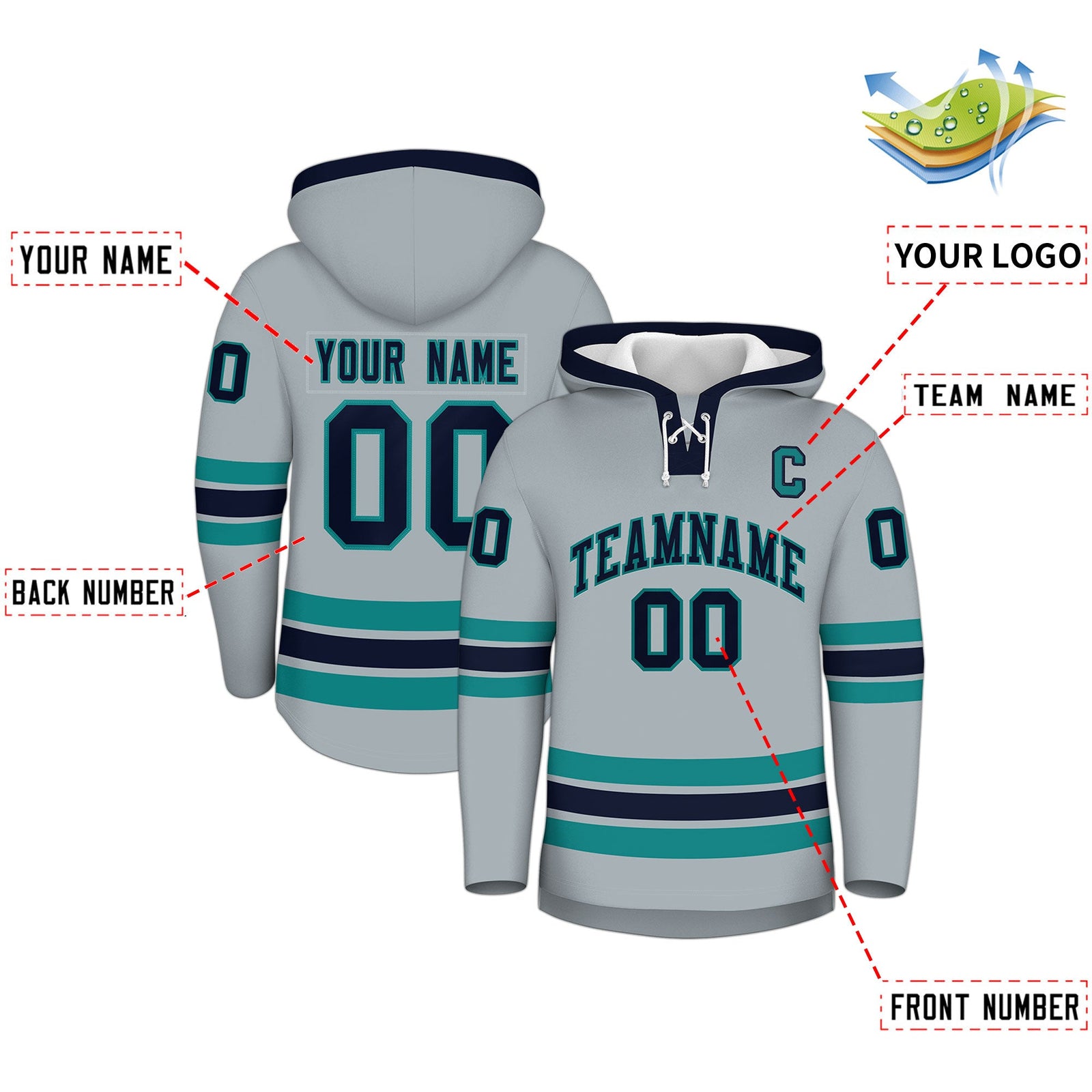 Custom Hockey Hoodie Jersey Silver Navy Classic Style for Men&Youth
