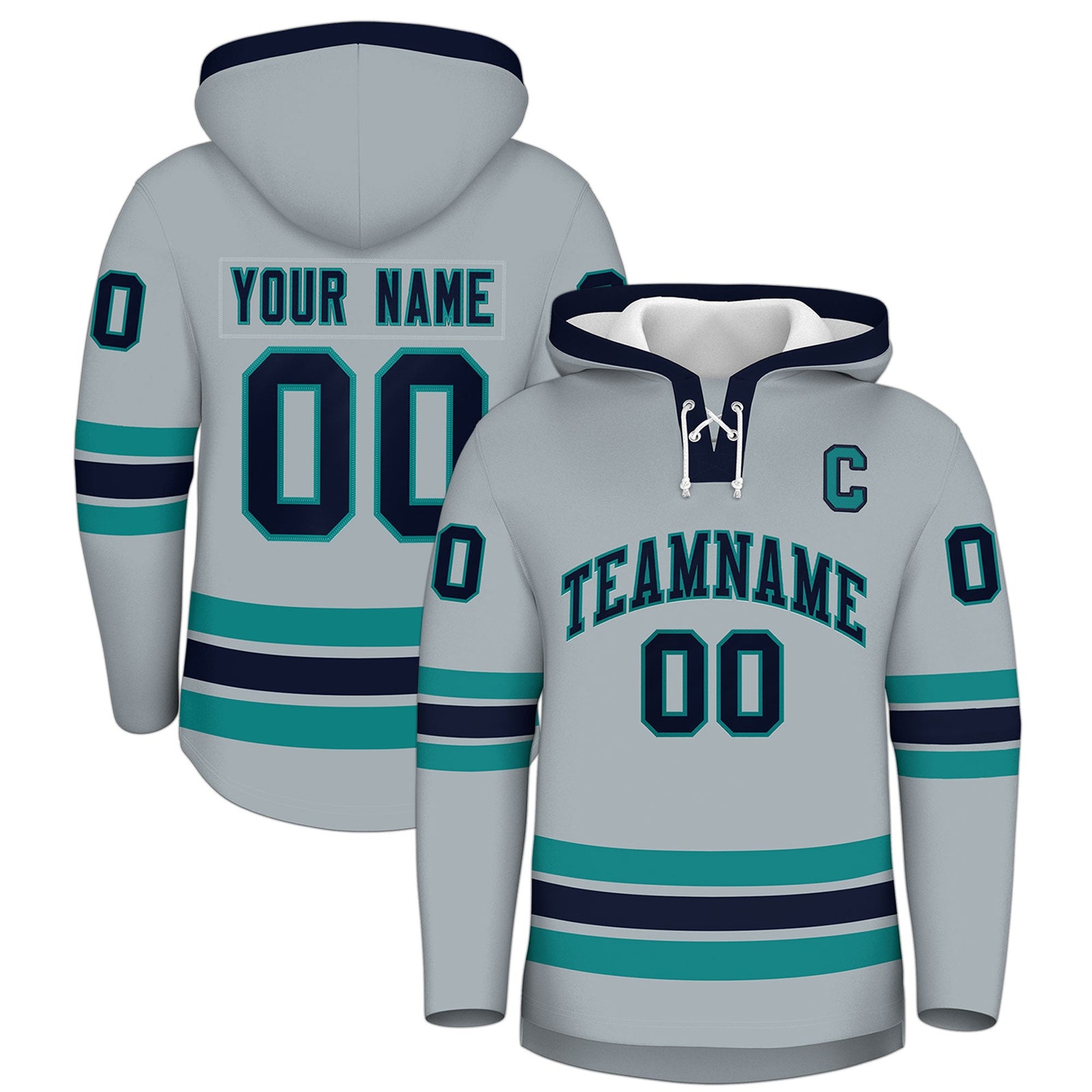 Custom Hockey Hoodie Jersey Silver Navy Classic Style for Men&Youth