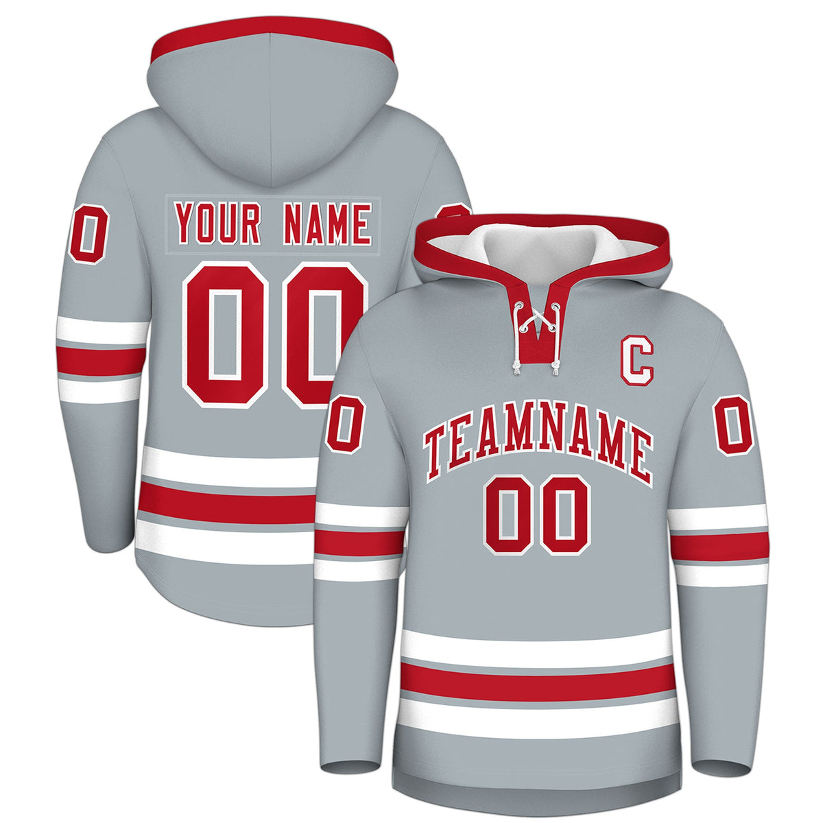 Custom Hockey Hoodie Jersey Silver Red Classic Style for Men&amp;Youth