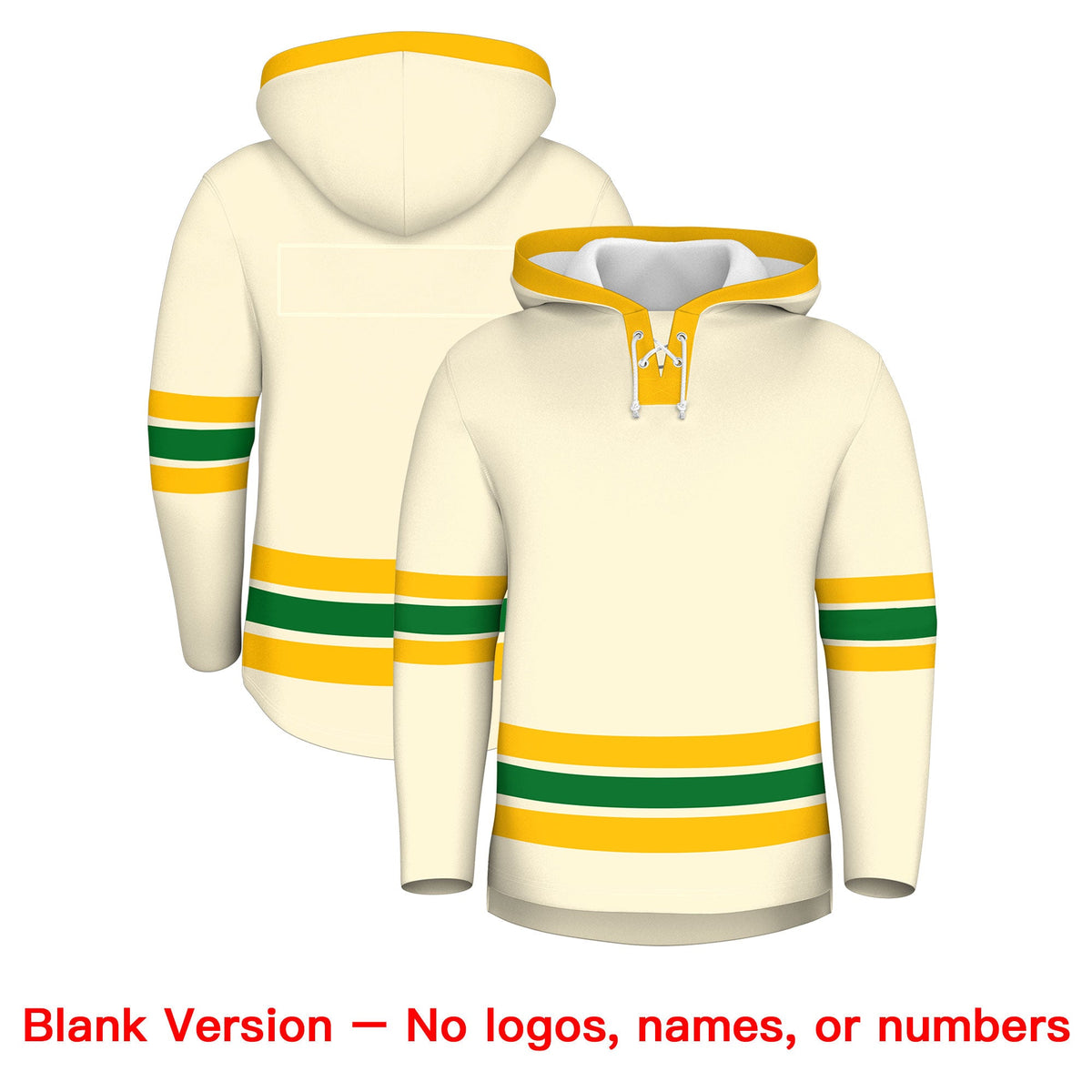 Custom Hockey Hoodie Jersey Cream Kelly Green Classic Style Add Name,Number&amp;Logo
