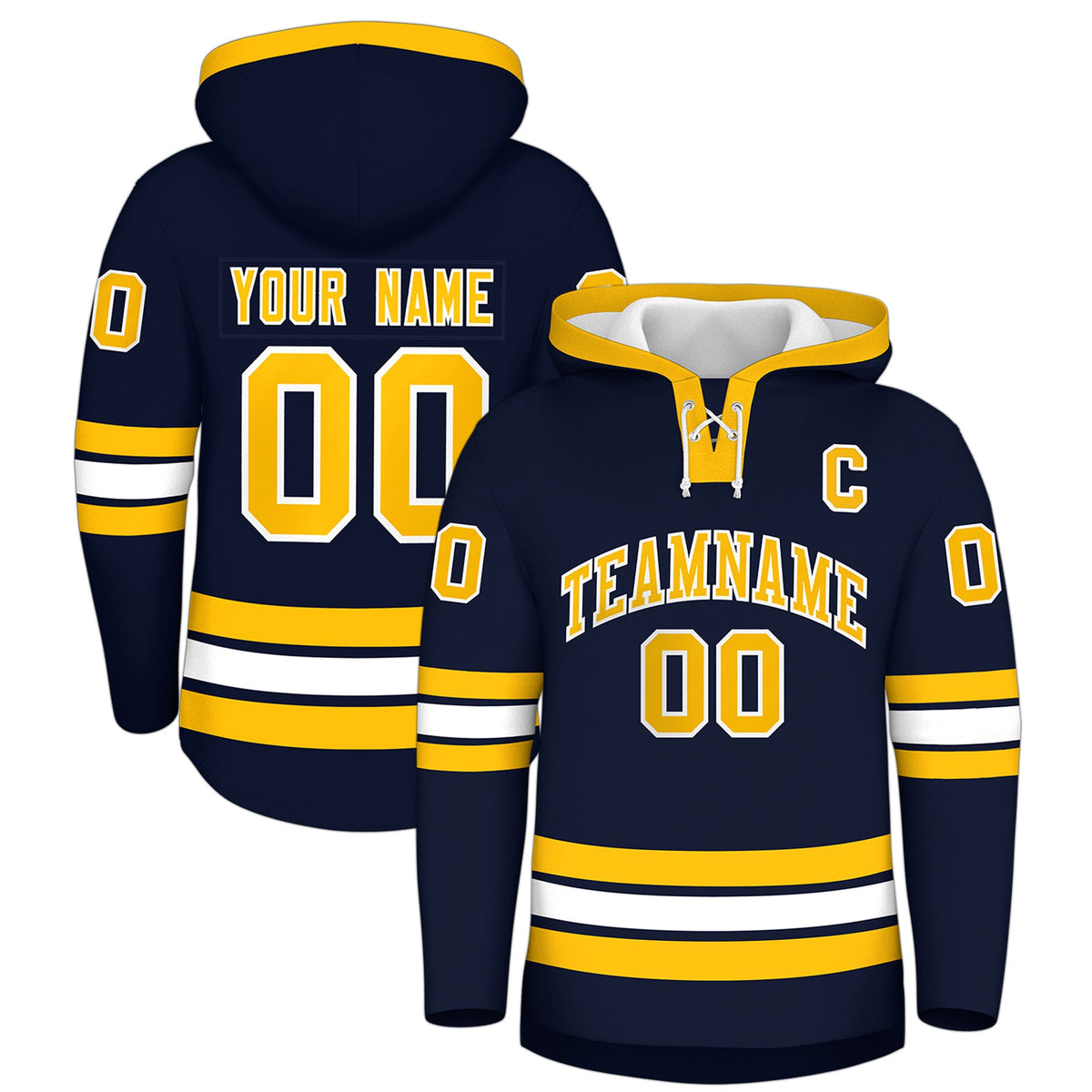 Custom Hockey Hoodie Jersey Navy White Classic Style Add Name,Number &amp; Logo