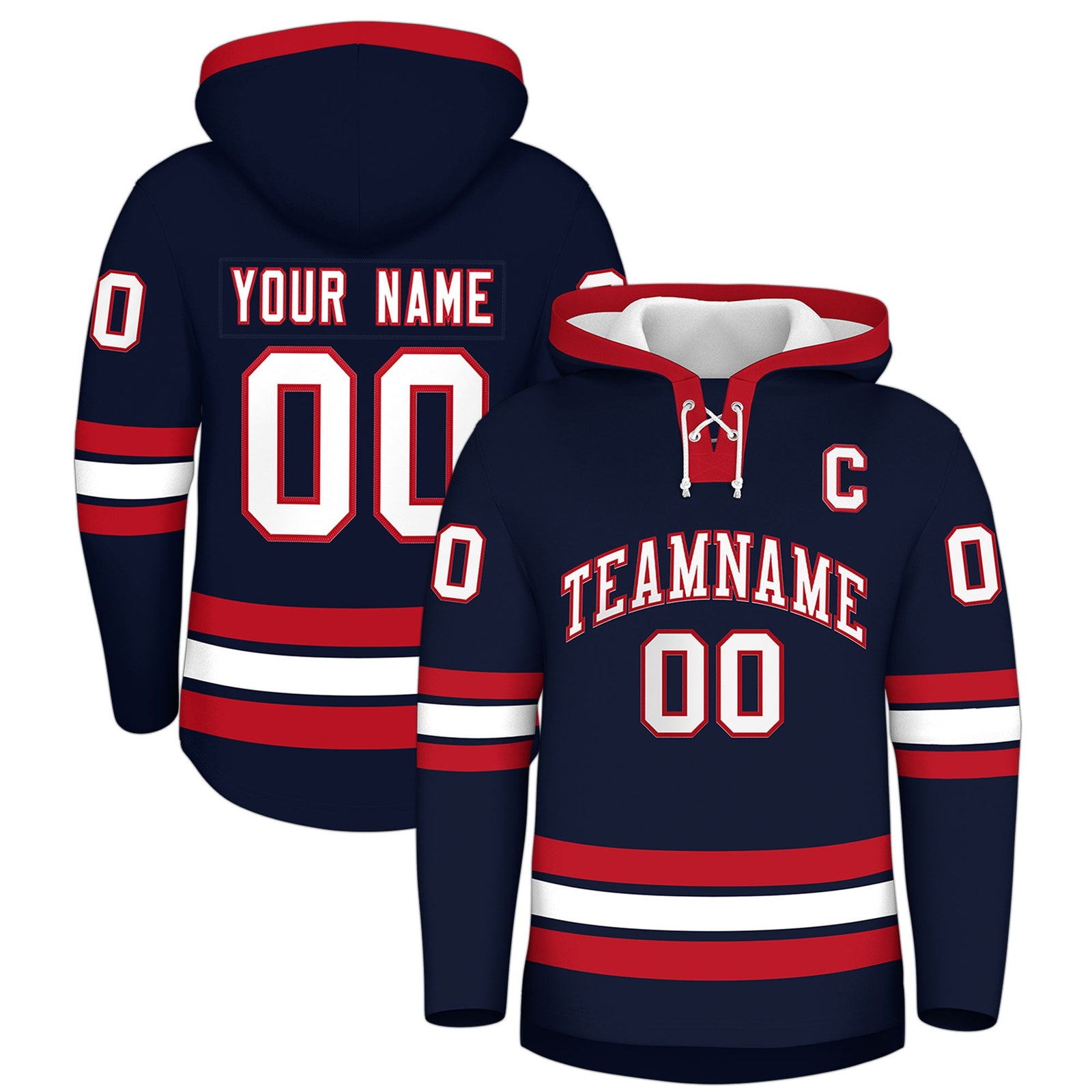 Custom Hockey Hoodie Jersey Navy Red Classic Style for Men&Youth