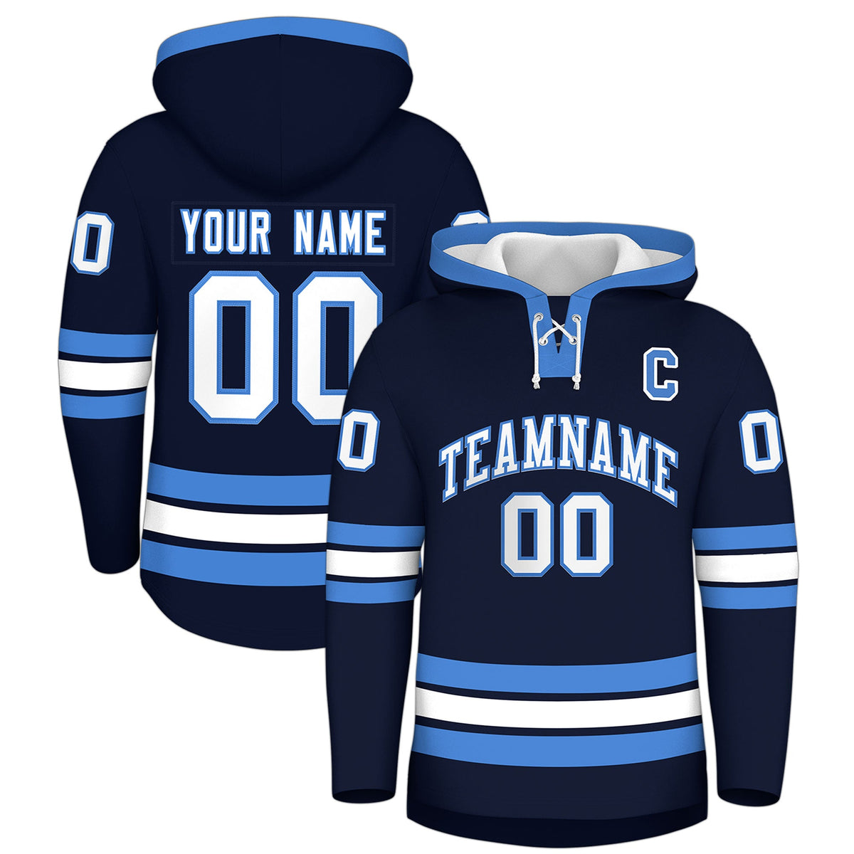 Custom Hockey Hoodie Jersey Navy Powder Blue Classic Style for Men&amp;Youth
