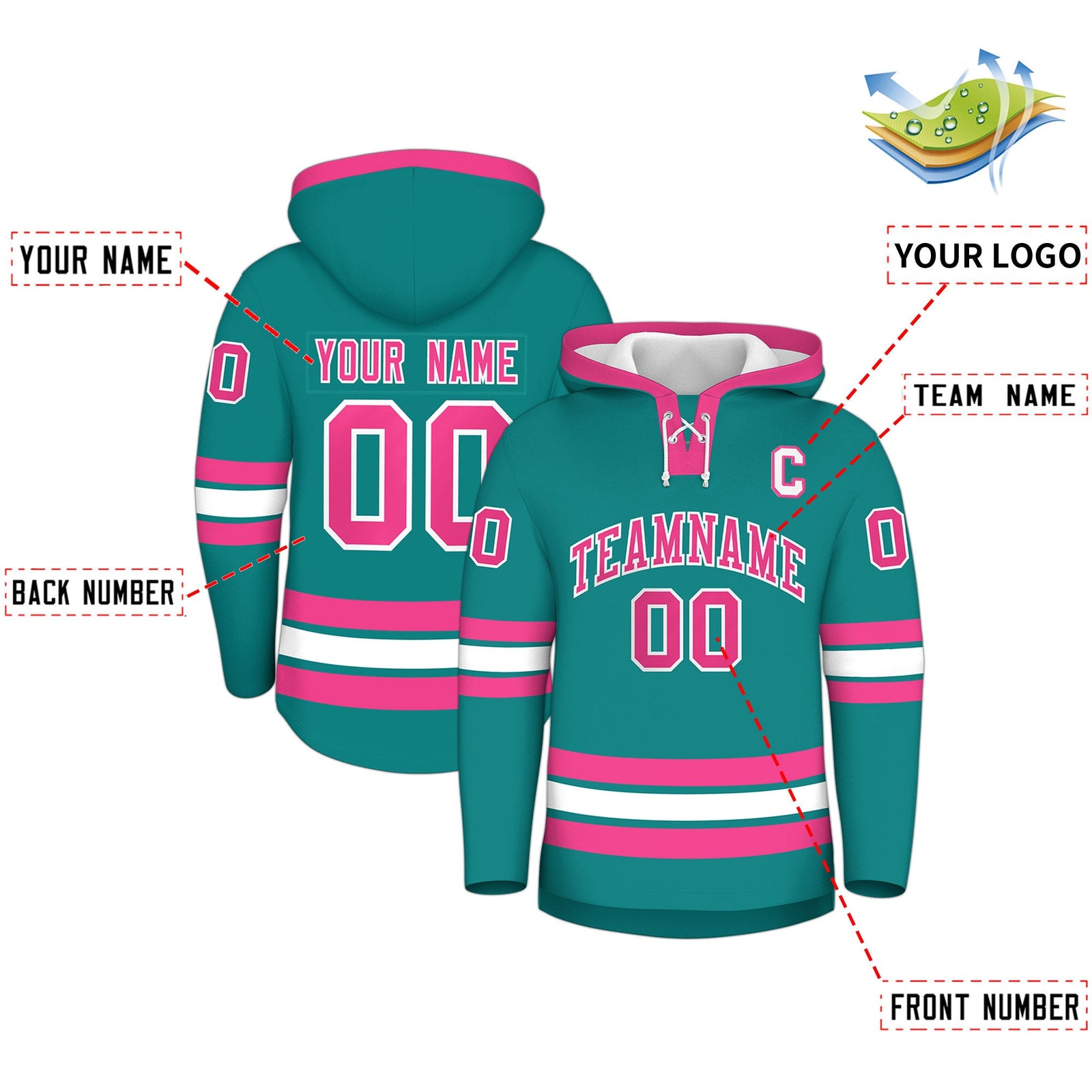 Custom Hockey Hoodie Jersey Teal Pink Classic Style for Men&Youth