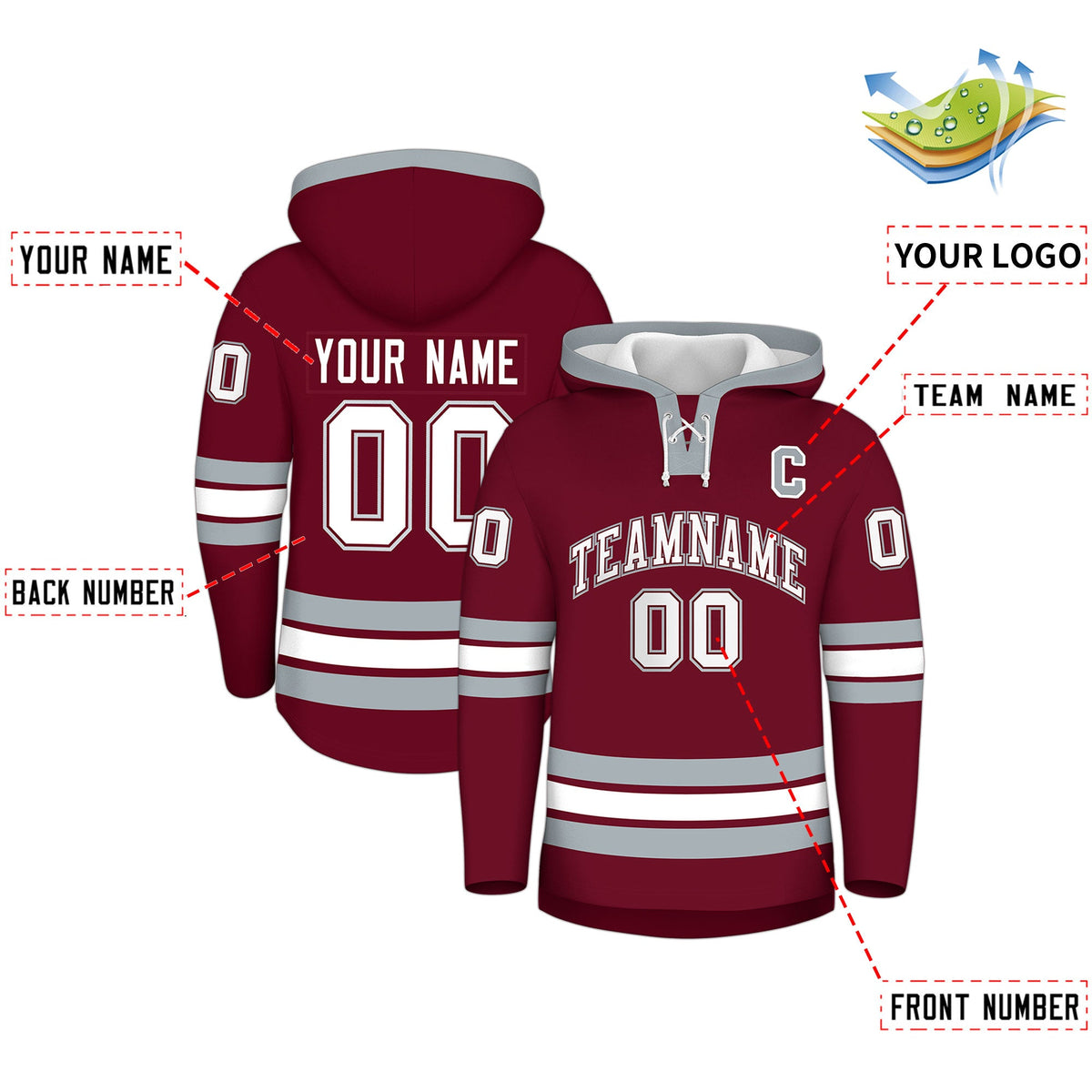 Custom Hockey Hoodie Jersey Crimson Silver Classic Style for Men&amp;Youth