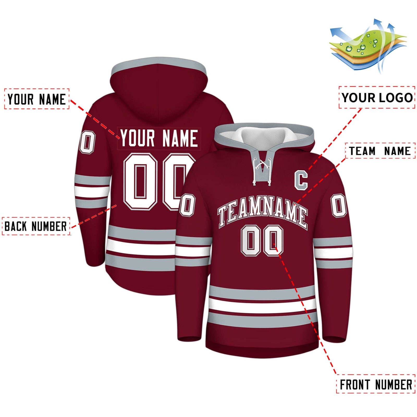 Custom Hockey Hoodie Jersey Crimson Silver Classic Style for Men&Youth